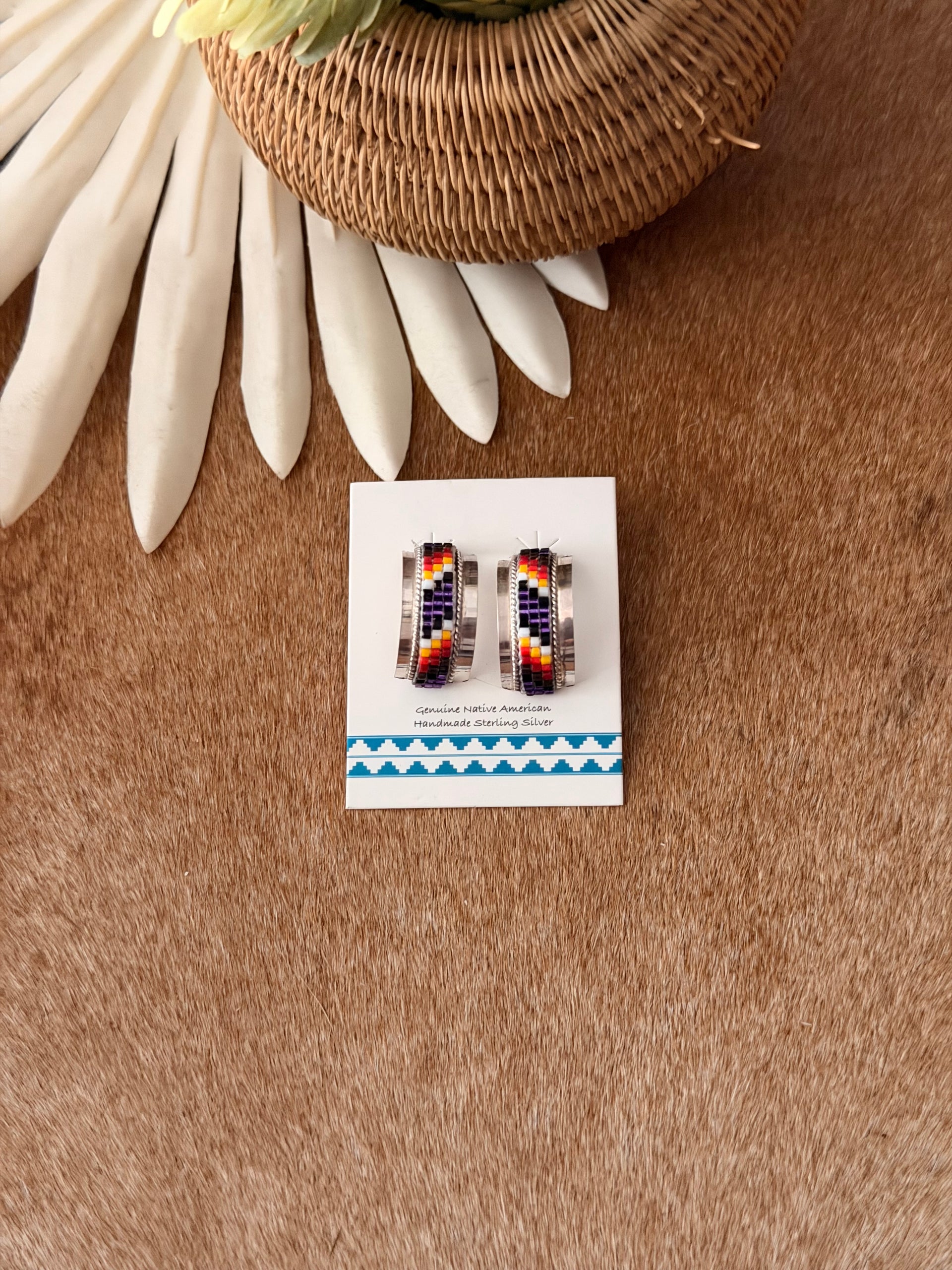 Lucille Ramone Beaded Sterling Silver Hoop Post Earrings