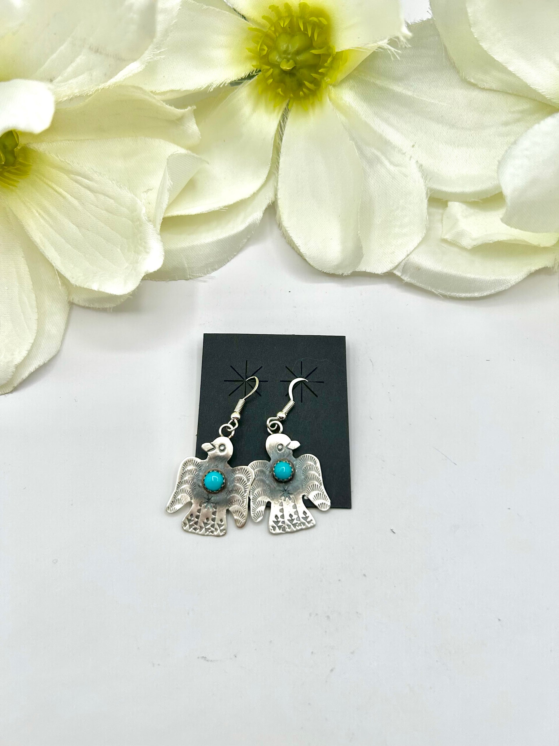 Gabrielle Yazzie Kingman Turquoise & Sterling Silver Hook Earrings