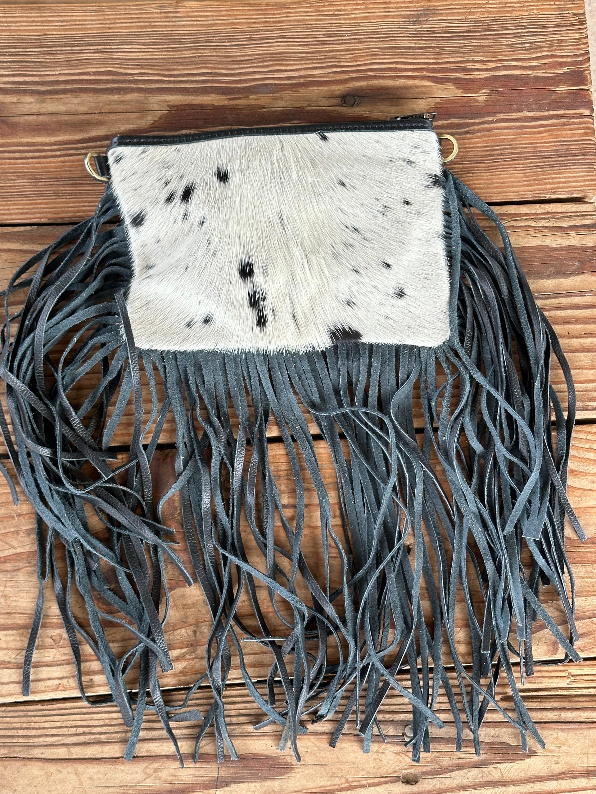 Genuine Leather Cowhide Tooled Cross Body Fringe Purse