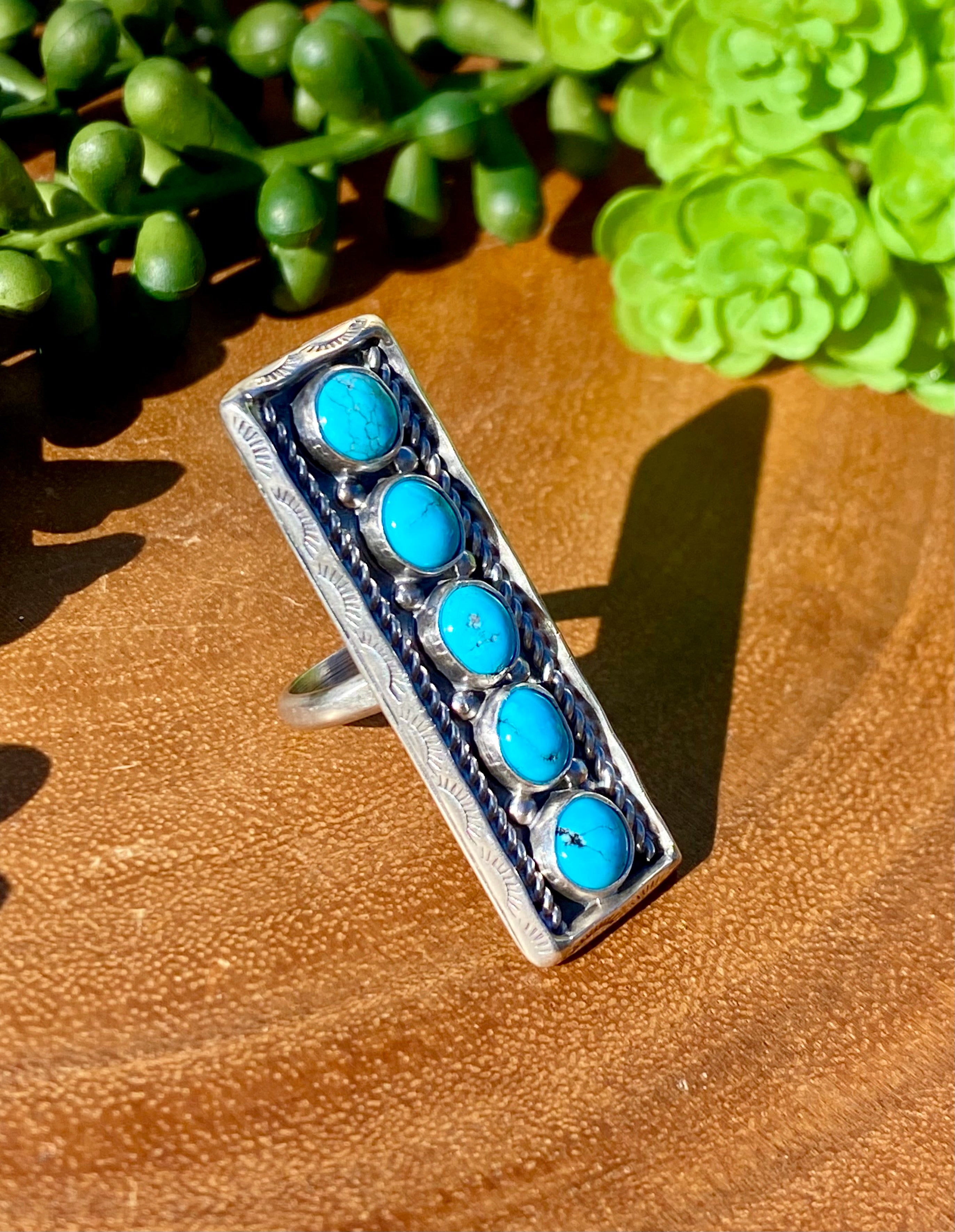 Navajo Kingman Turquoise & Sterling Silver Adjustable Ring