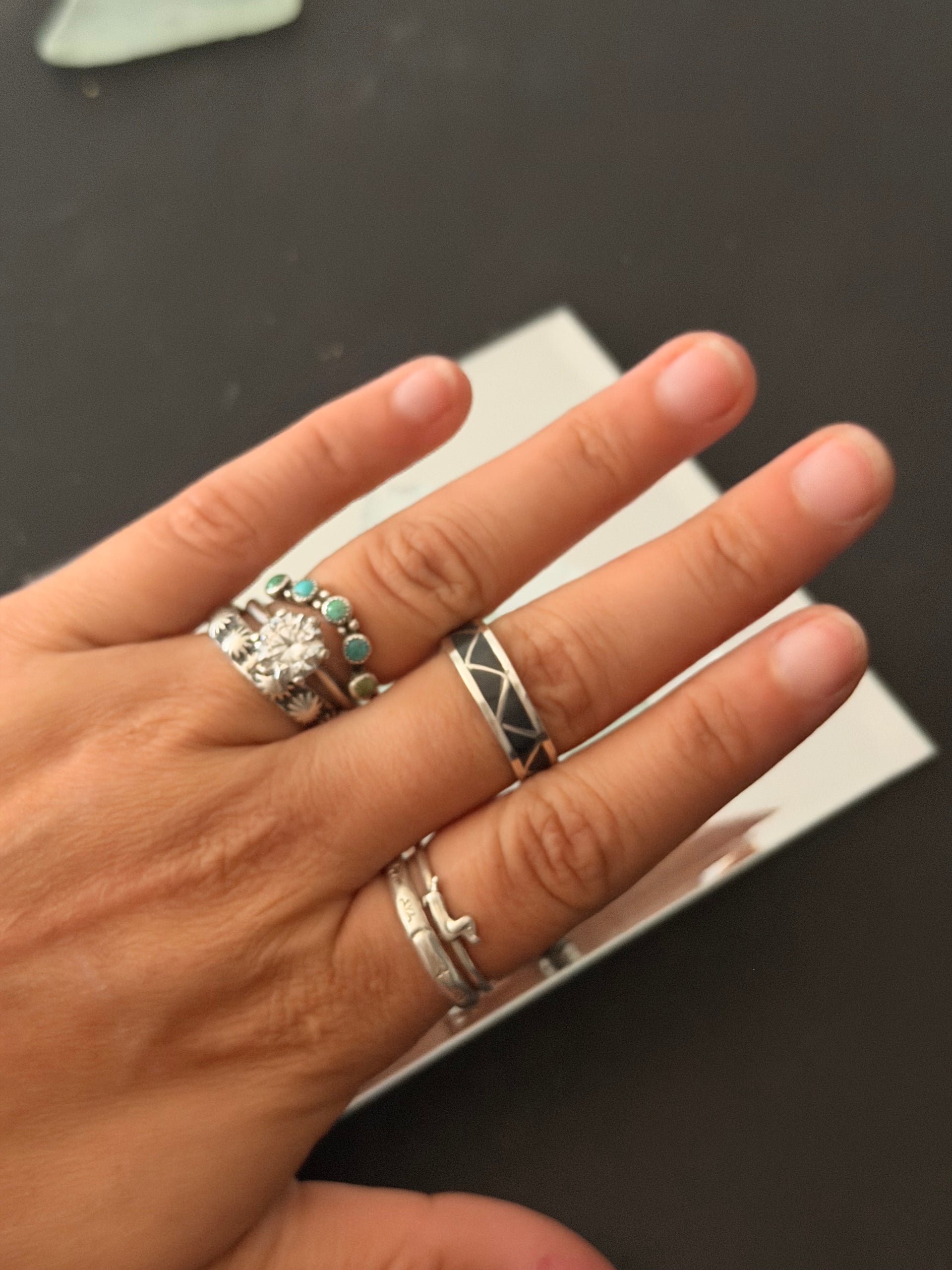 Navajo Made Onyx & Sterling Silver Inlay Ring