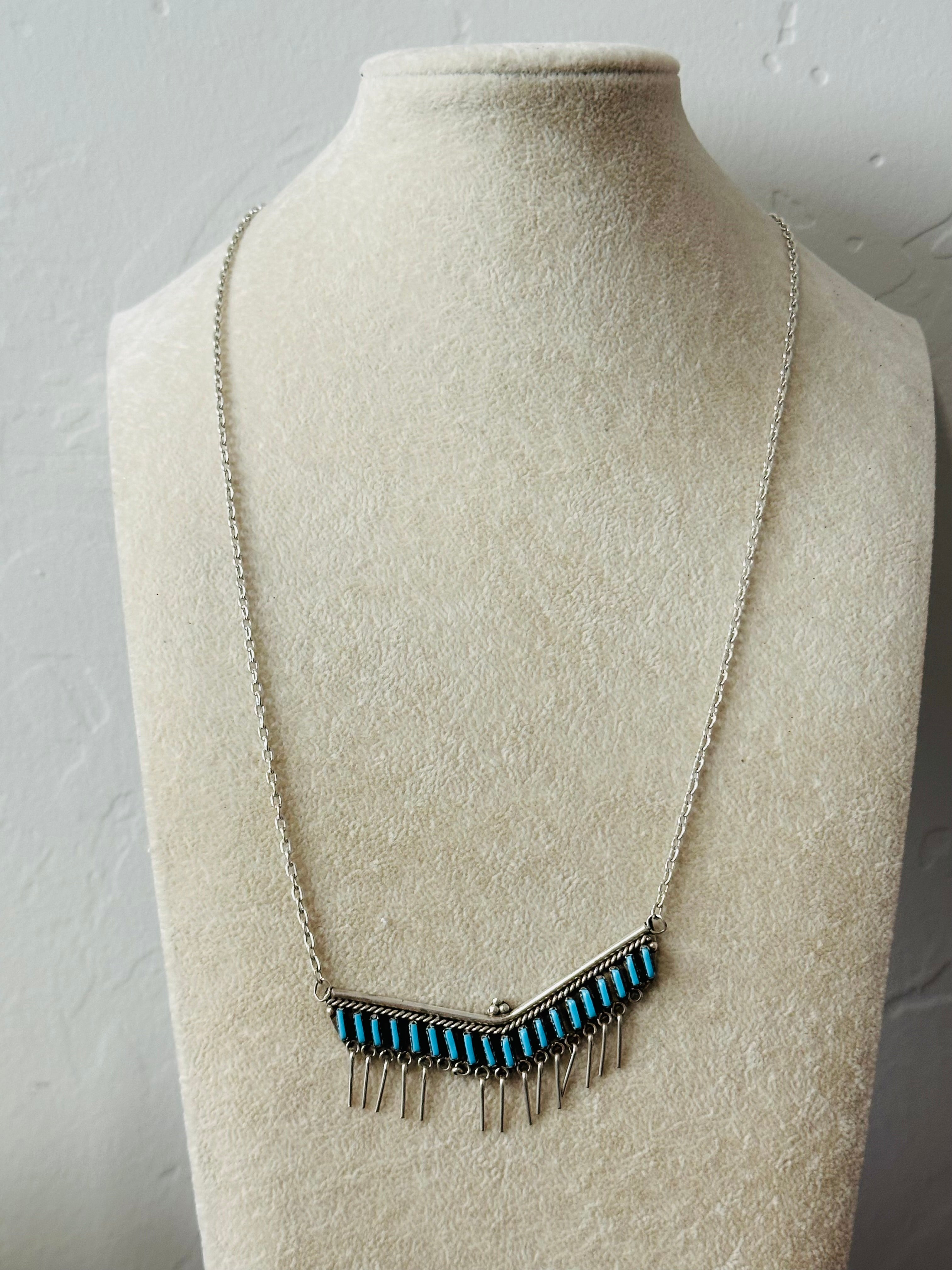 Zuni Made Turquoise & Sterling Silver Needlepoint Necklace Set