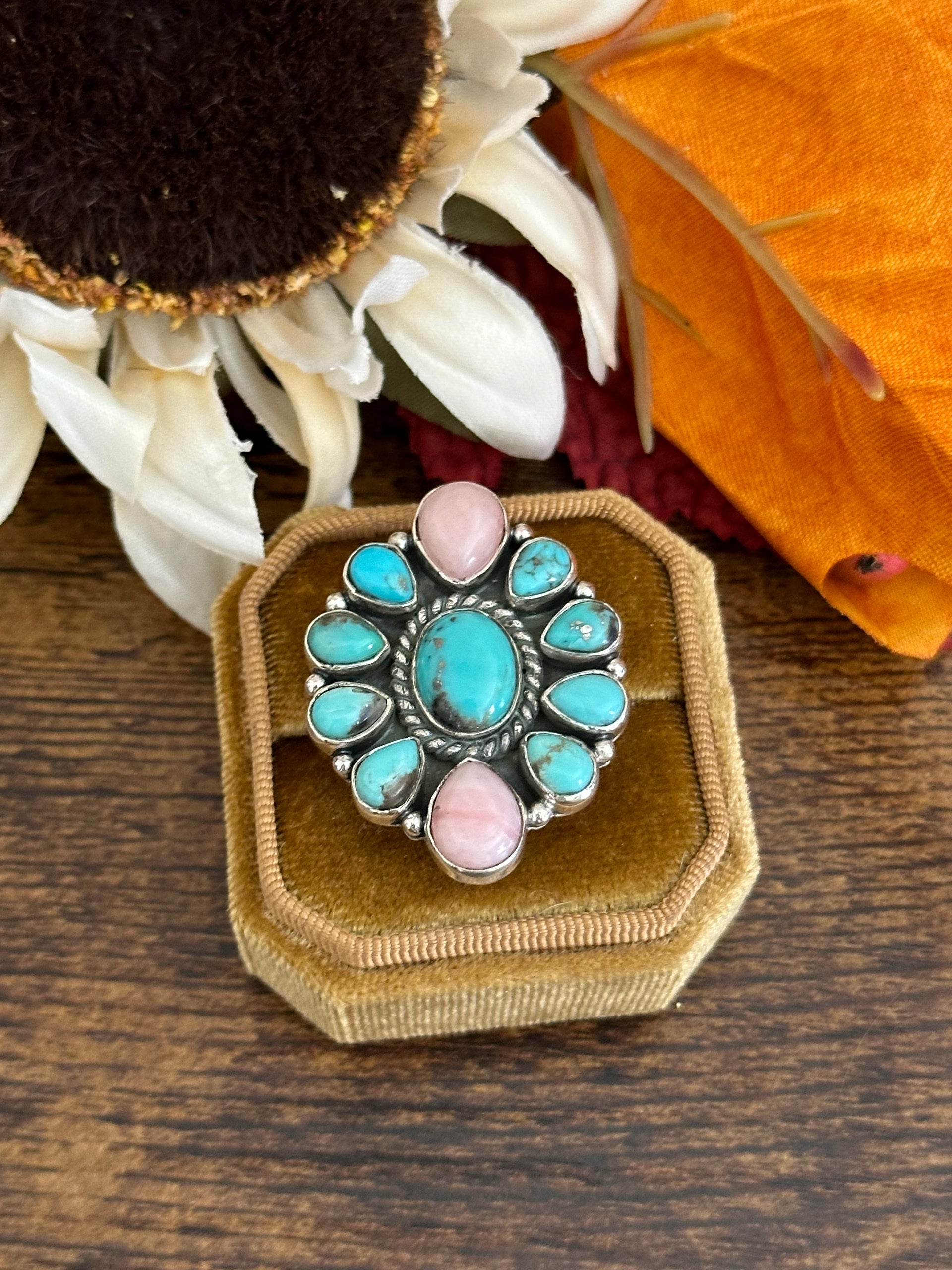 Southwest Handmade Multi Stone & Sterling Silver Adjustable Ring