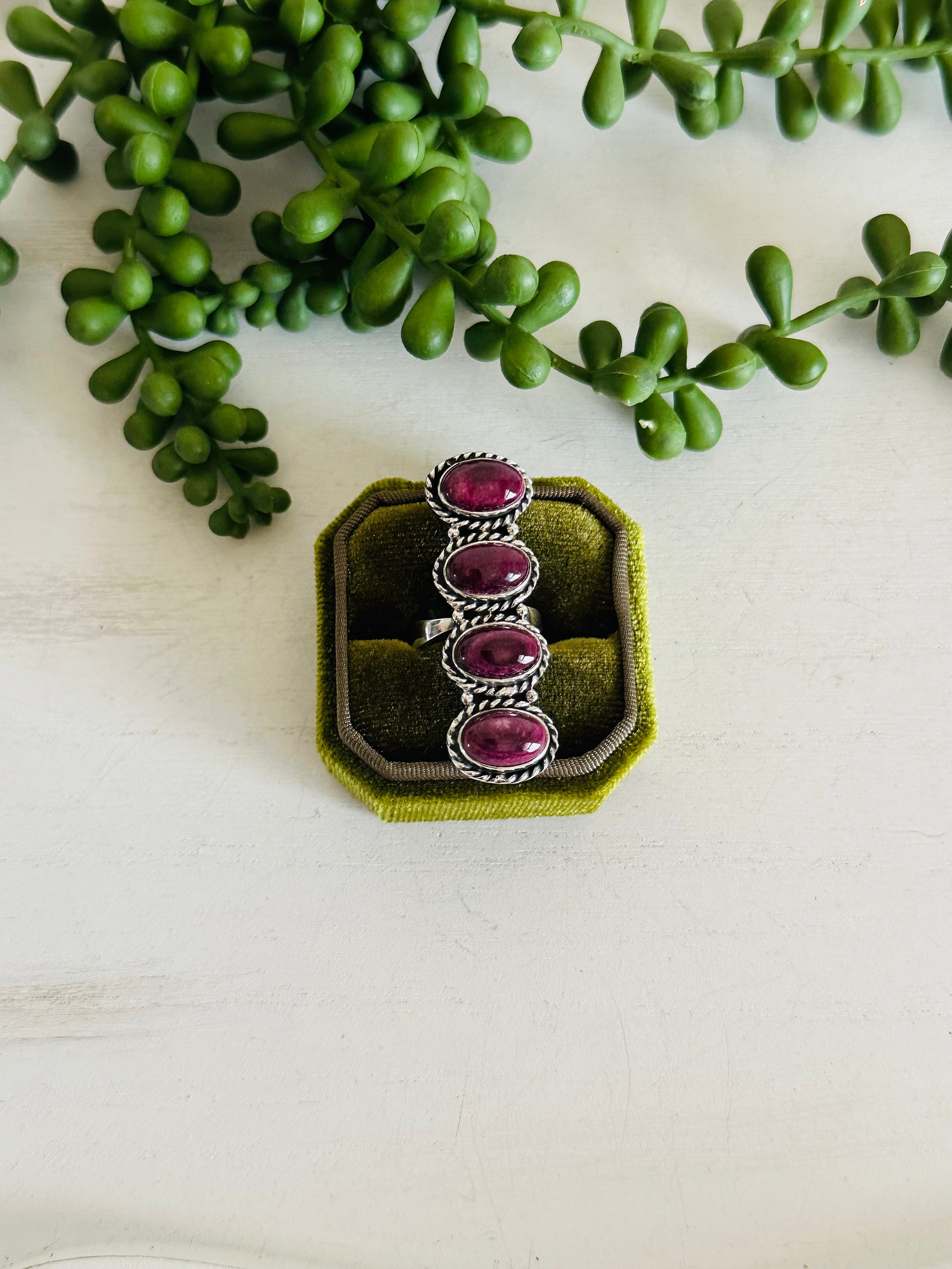 Southwest Handmade Purple Spiny Oyster & Sterling Silver Adjustable Cluster Ring