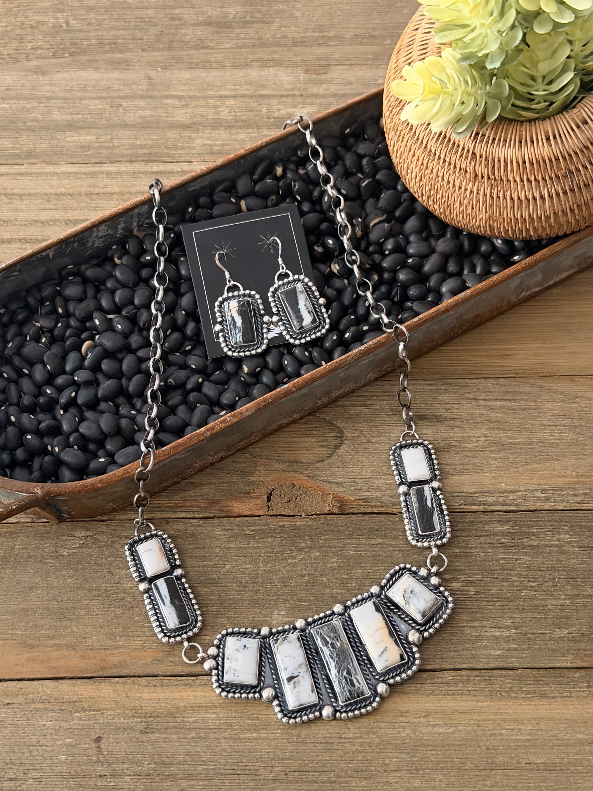 Fred Francis White Buffalo & Sterling Silver Bar Cluster Necklace Set