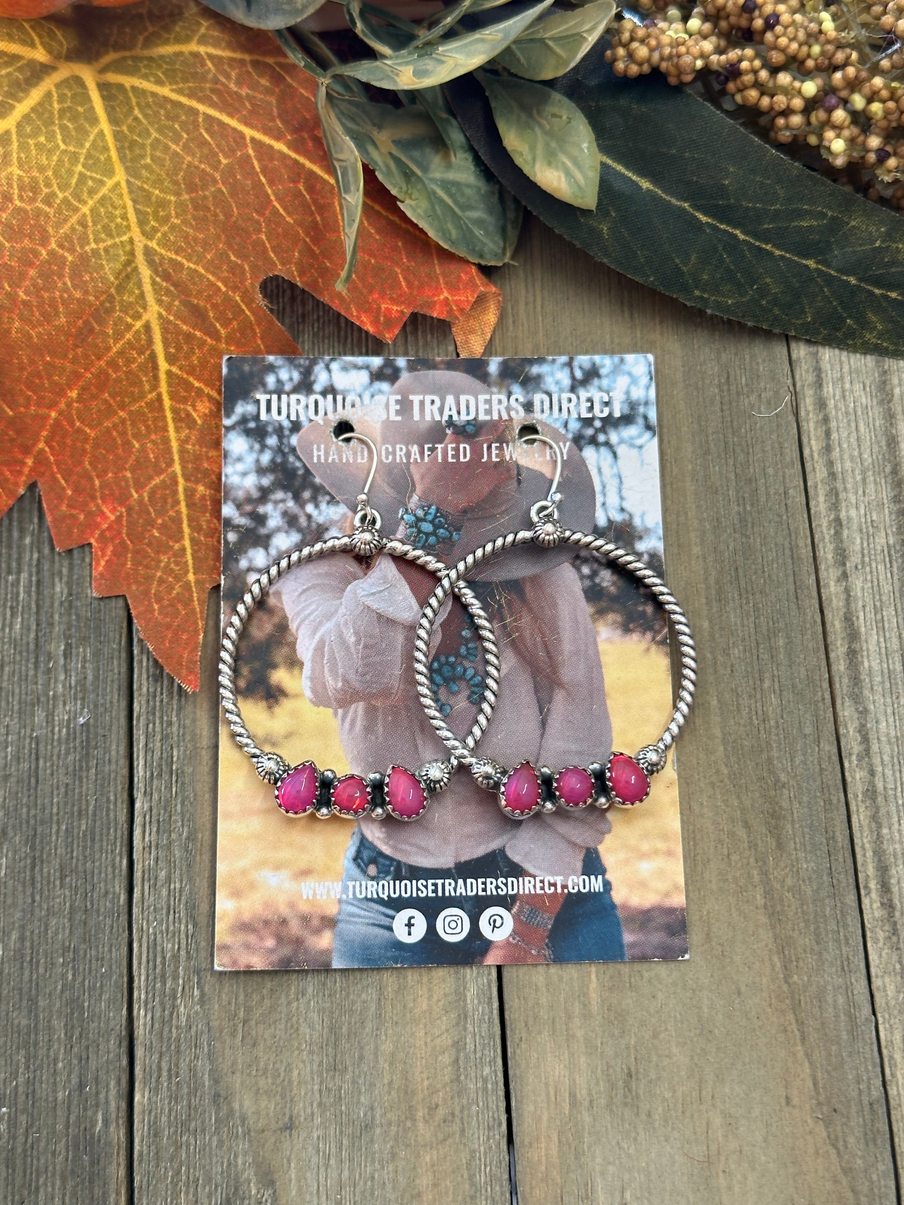 Southwest Handmade Pink Onyx & Sterling Silver Dangle Earrings