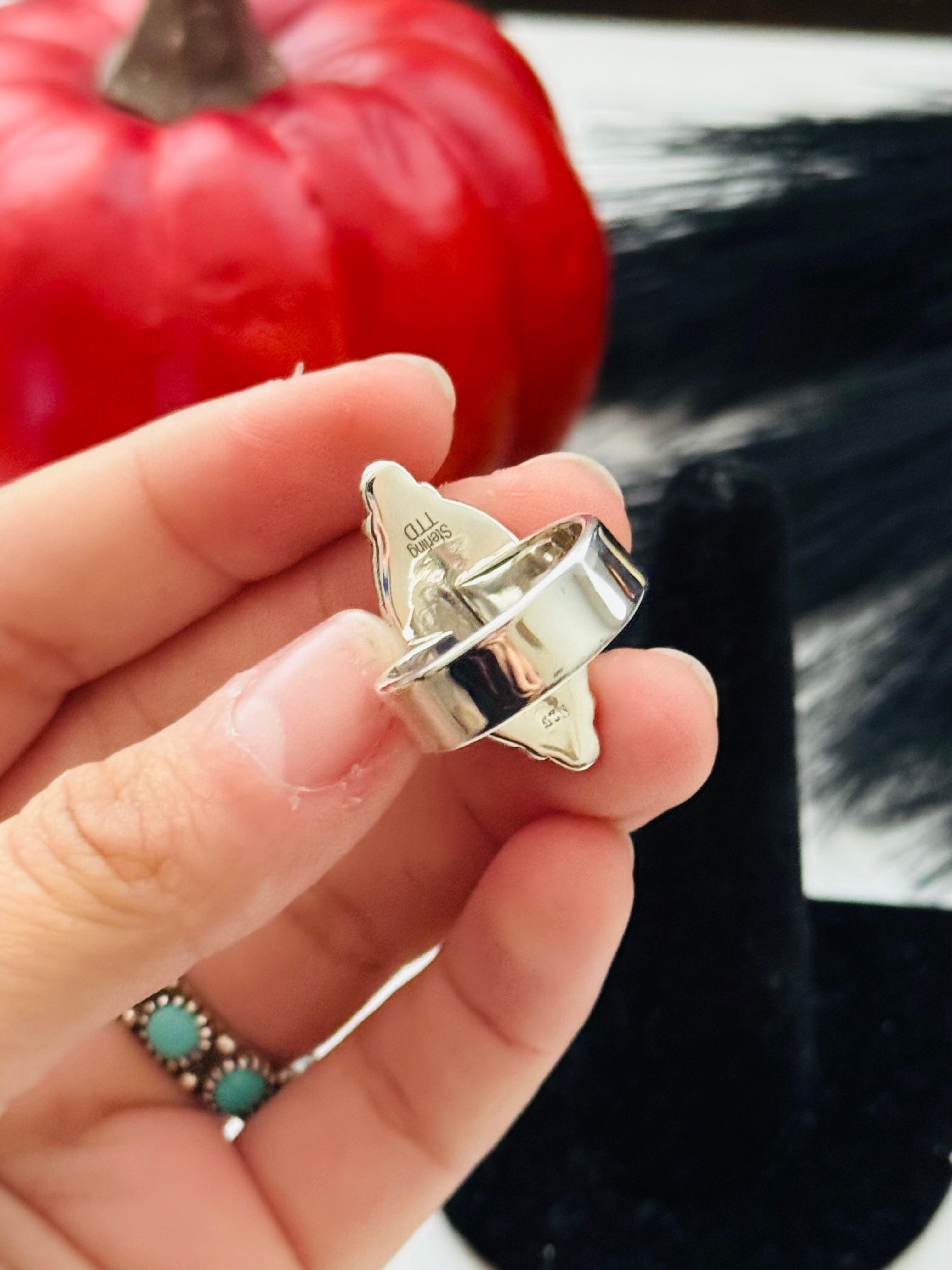 Southwest Handmade Black Jack Turquoise & Sterling Silver Adjustable Ring