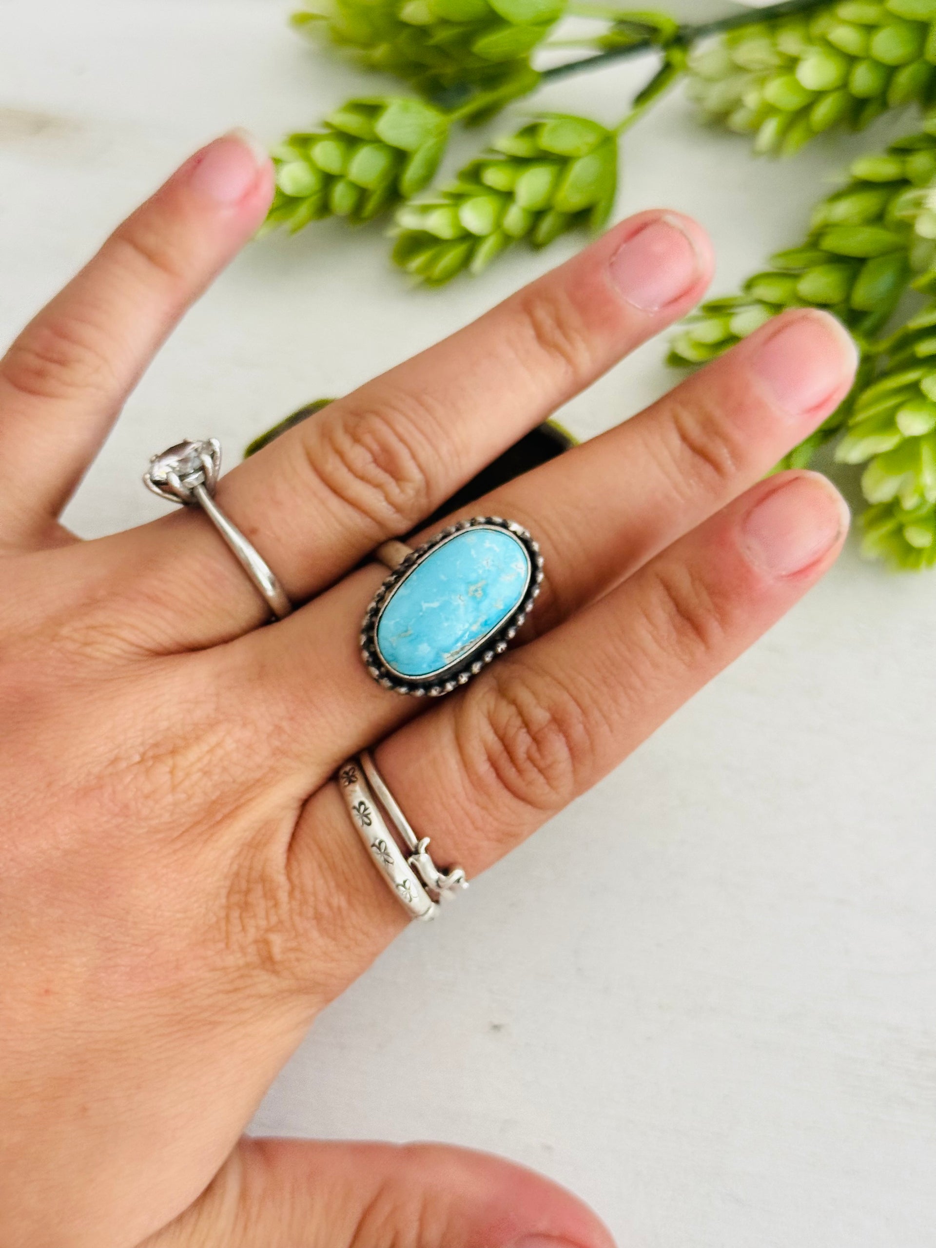 Eli Skeets Blue Ridge Turquoise & Sterling Silver Adjustable Ring