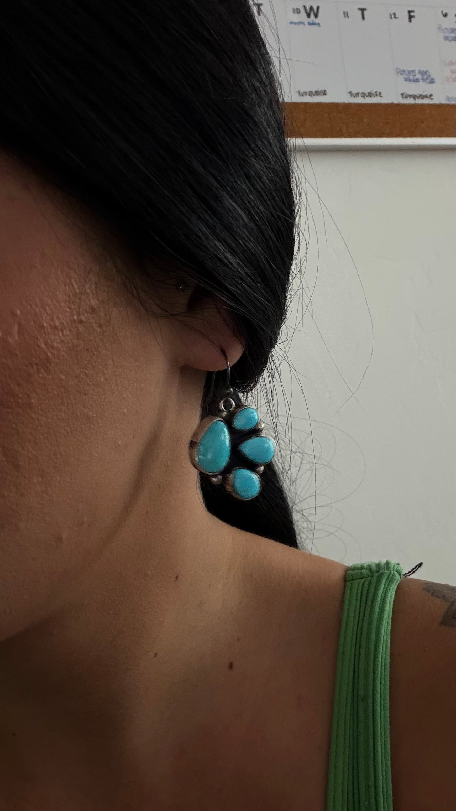 Ella Peters Kingman Turquoise & Sterling Silver Cluster Dangle Earrings