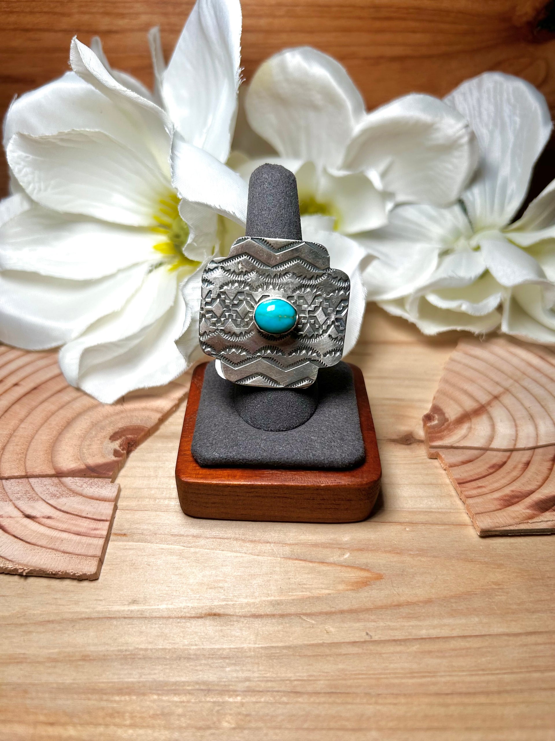 Tillie Jon Kingman Turquoise & Sterling Silver Ring Size 8