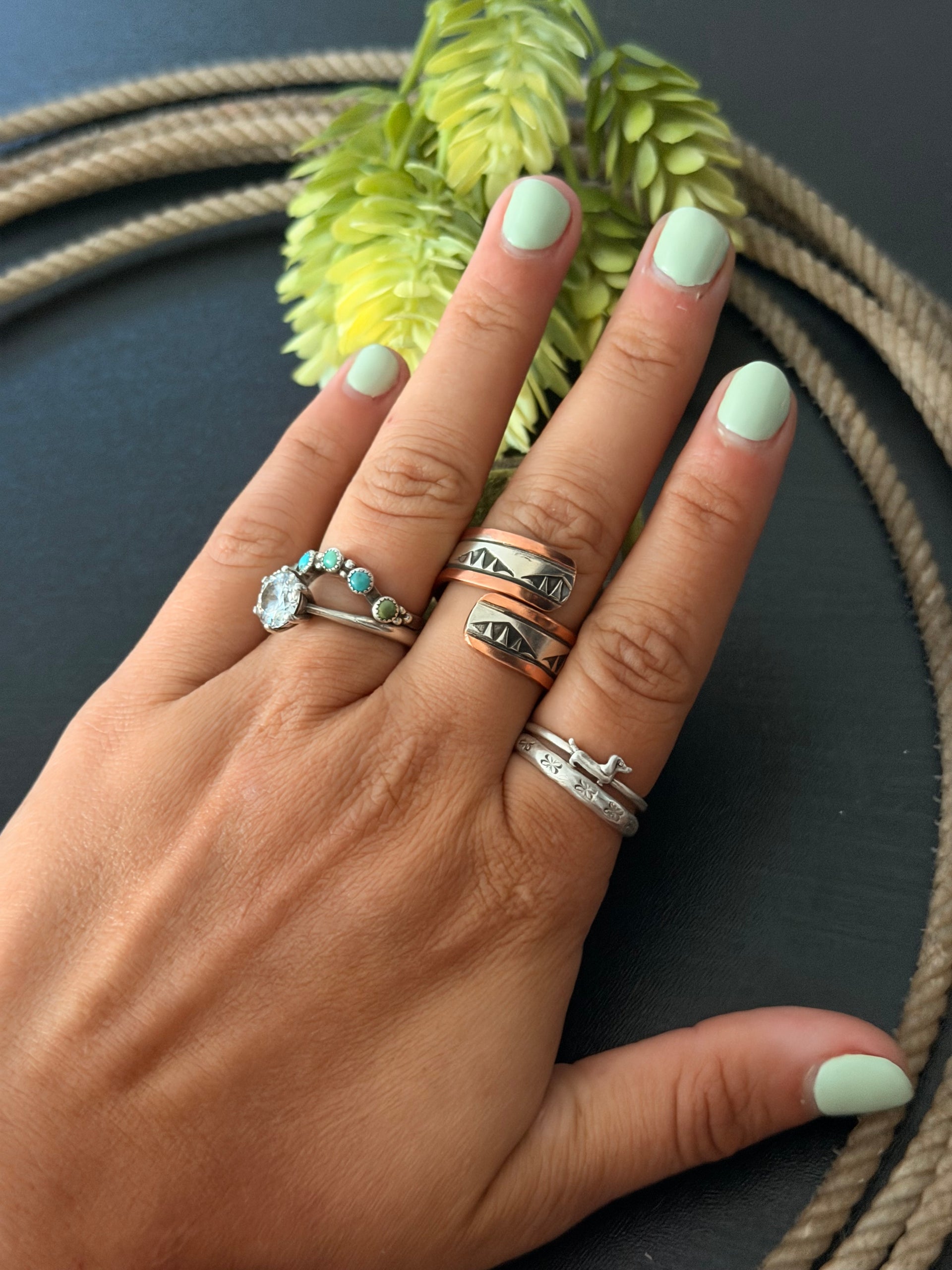 Navajo Made Copper & Sterling Silver Adjustable Ring
