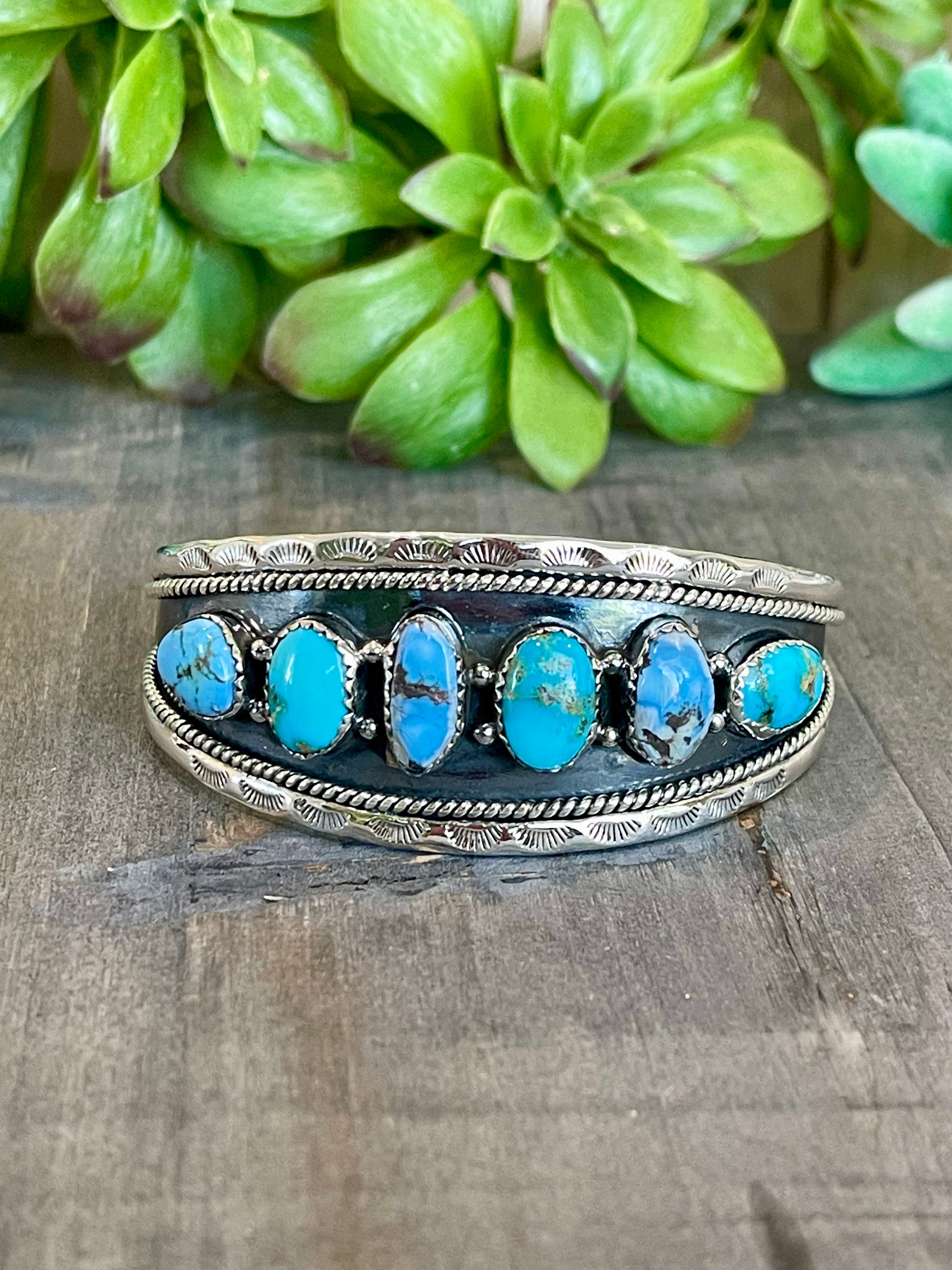 Southwest Handmade Multi Stone & Sterling Silver Cuff Bracelet