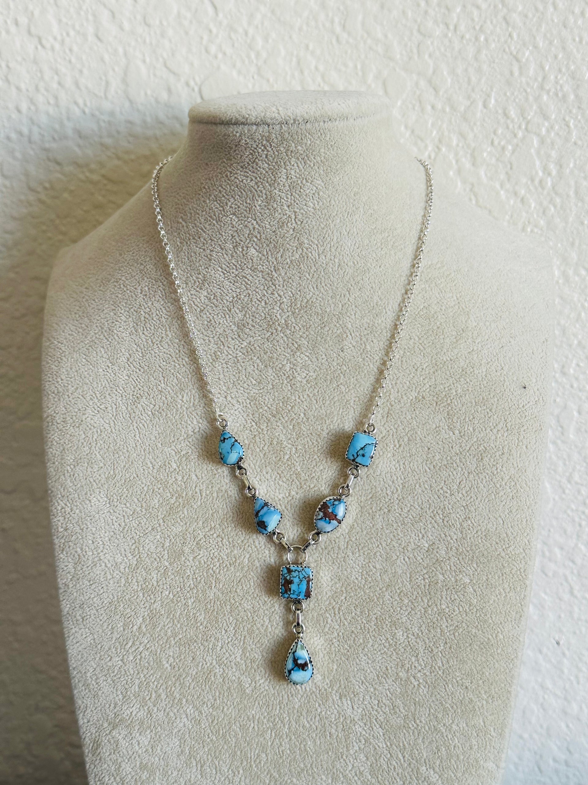 Southwest Handmade Golden Hills Turquoise & Sterling Silver Lariat Necklace