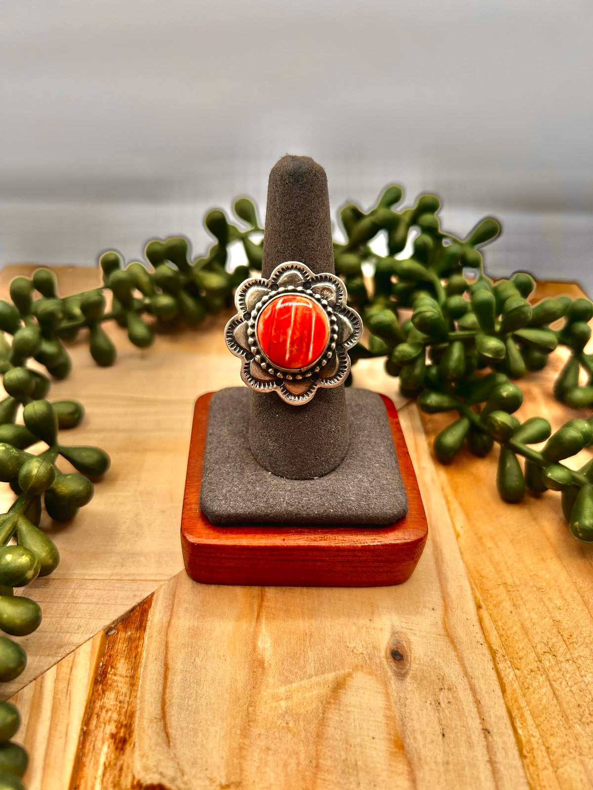 Navajo Made Spiny Oyster & Sterling Silver Adjustable Ring