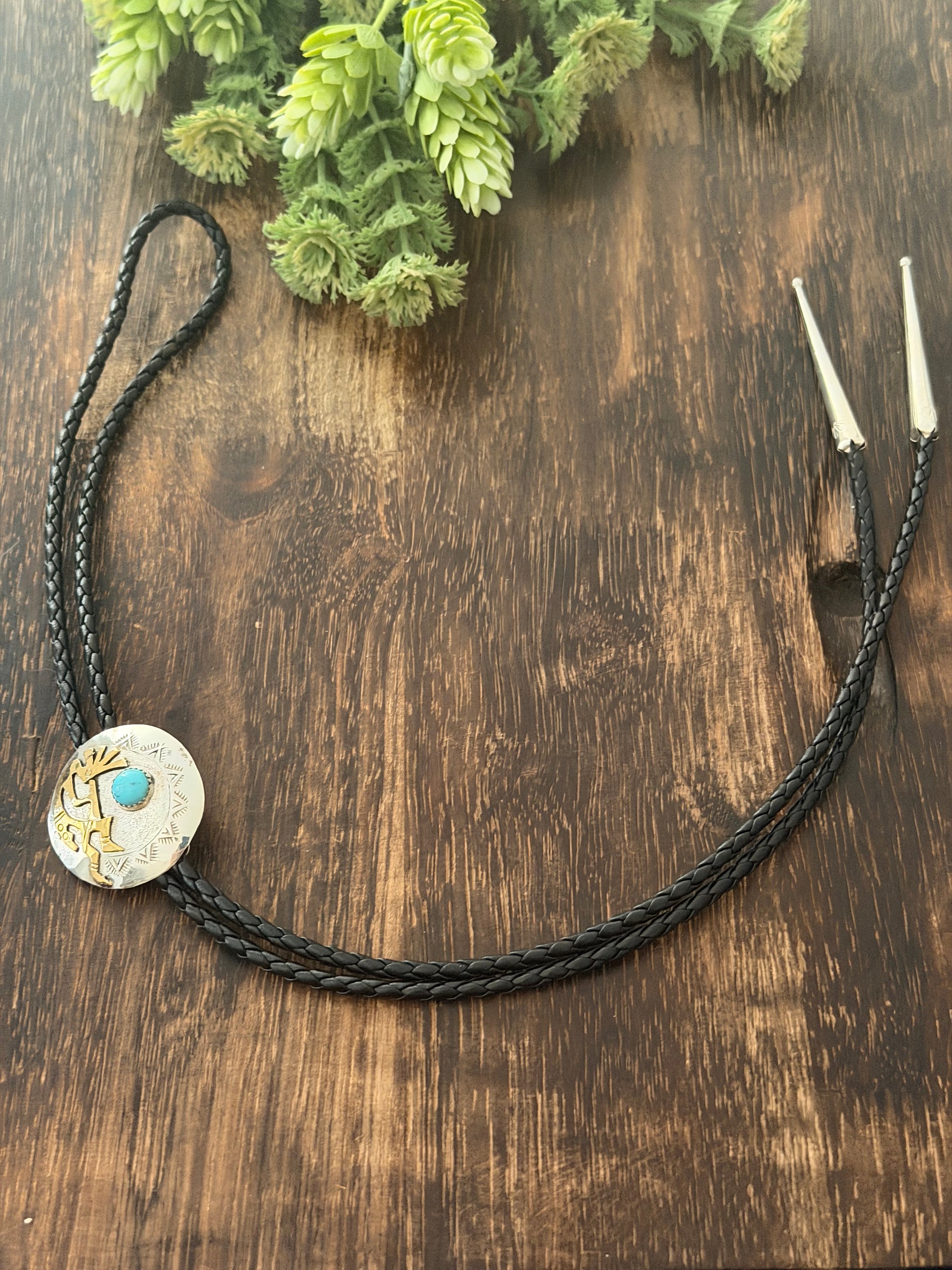 Navajo Made Kingman Turquoise & Sterling Silver Bolo Tie