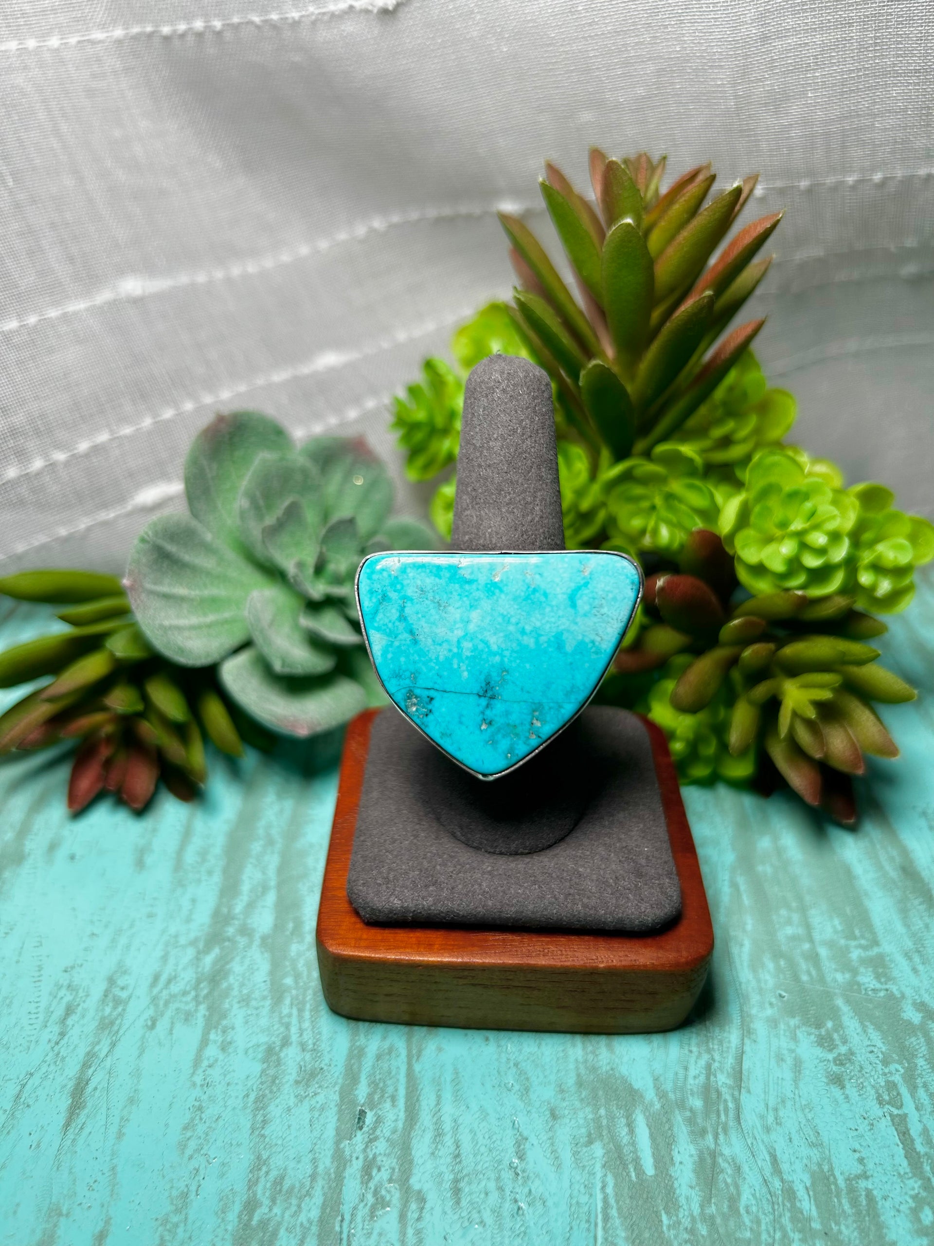 Navajo Made Kingman Turquoise & Sterling Sliver Ring Size 9