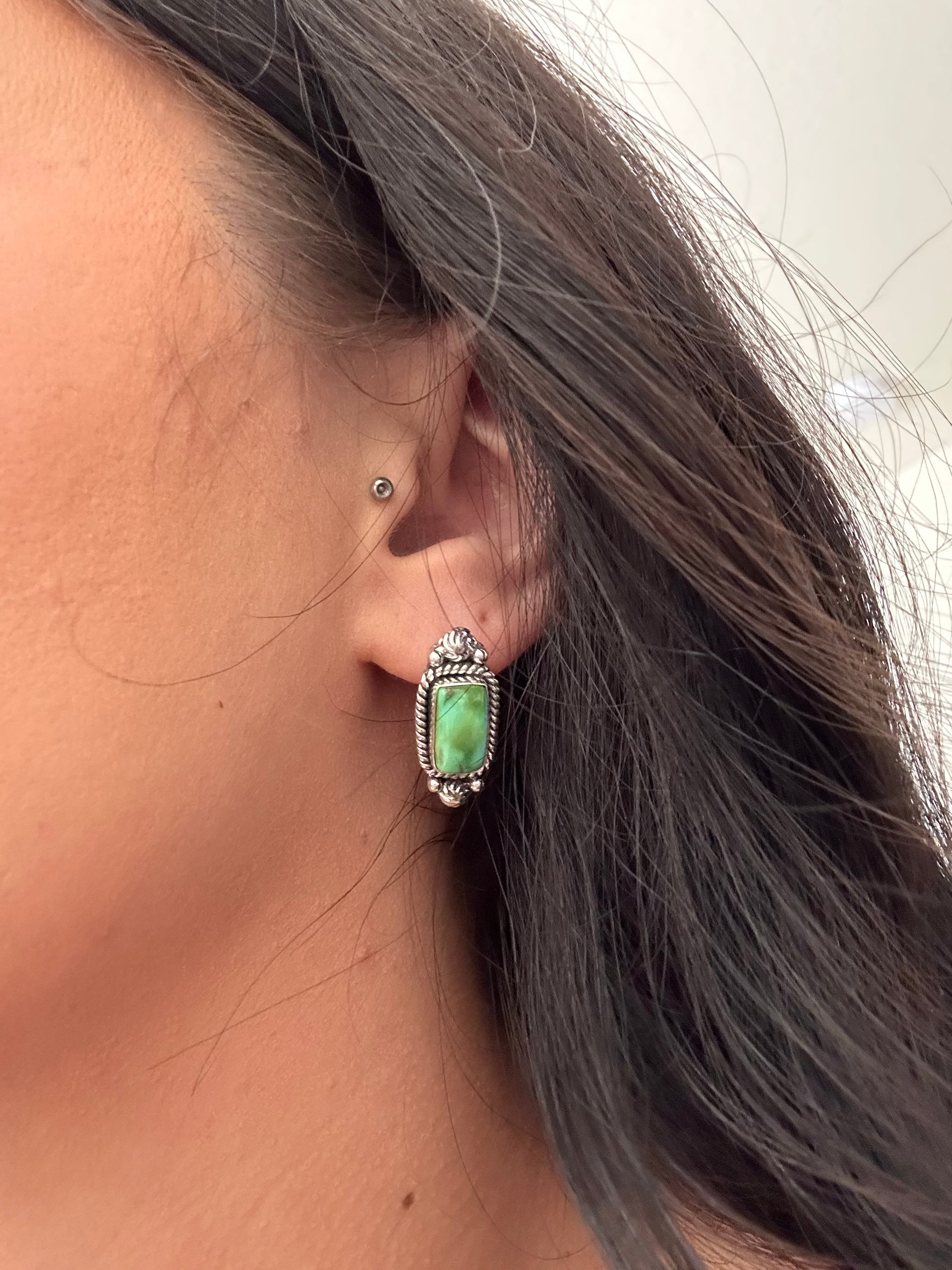 Southwest Handmade Sonoran Gold Turquoise & Sterling Silver Post Earrings