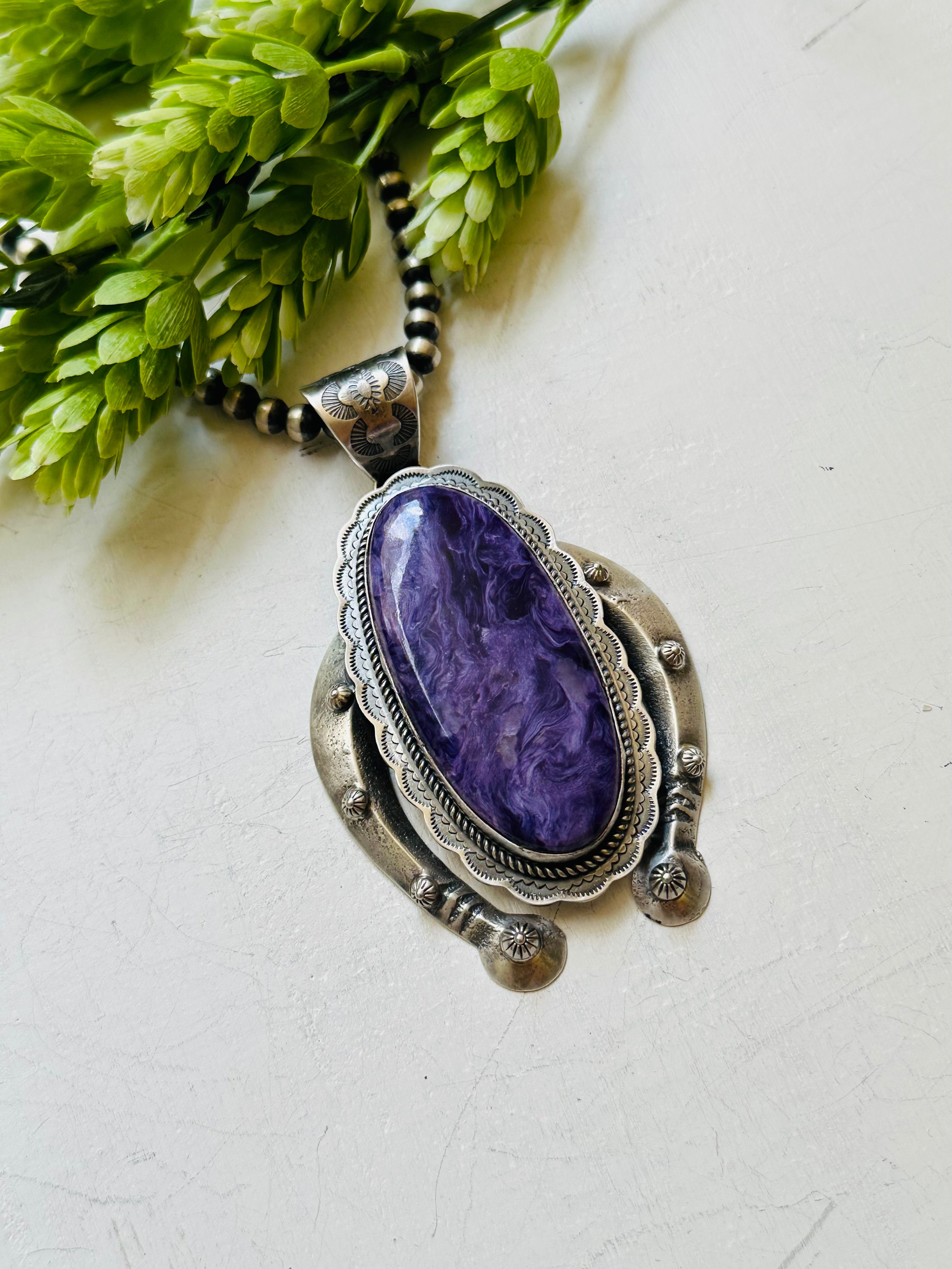 Navajo Made Charoite & Sterling Silver Pendant