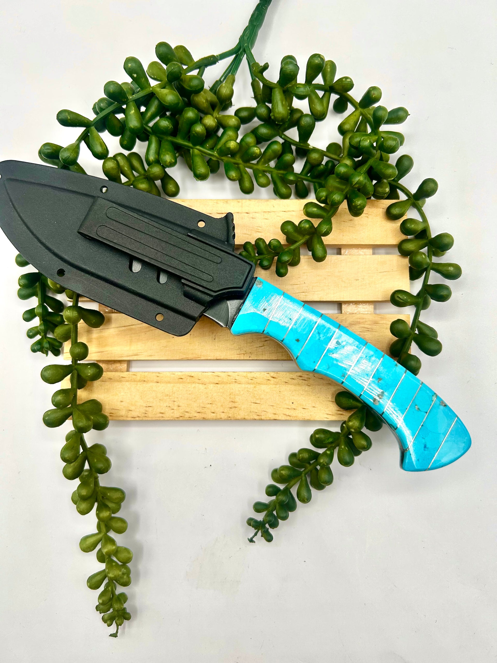 Navajo Made Kingman Turquoise Inlay Stainless Steel Knife