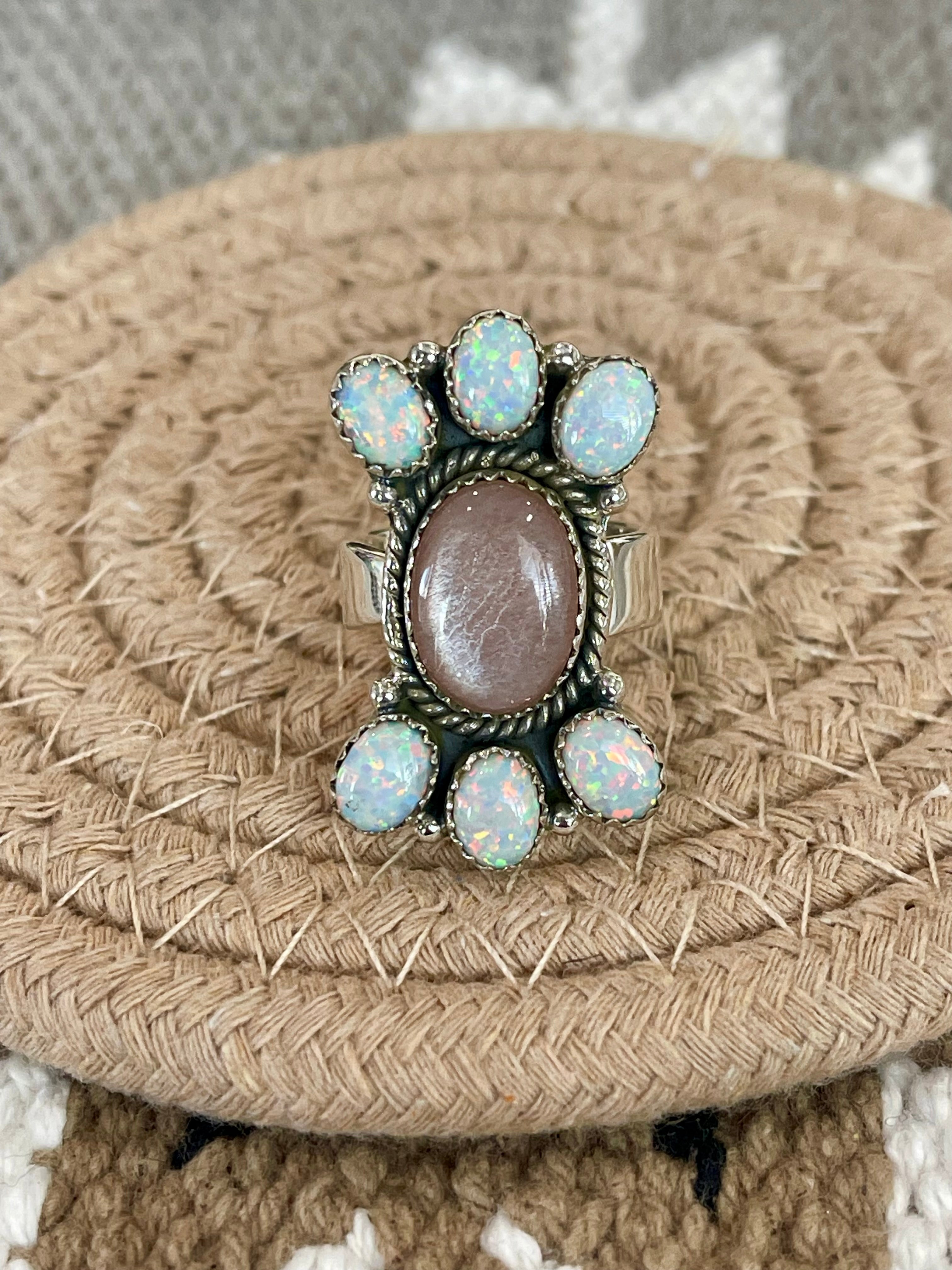 Southwest Handmade Multi Stone & Sterling Silver Adjustable Cluster Ring