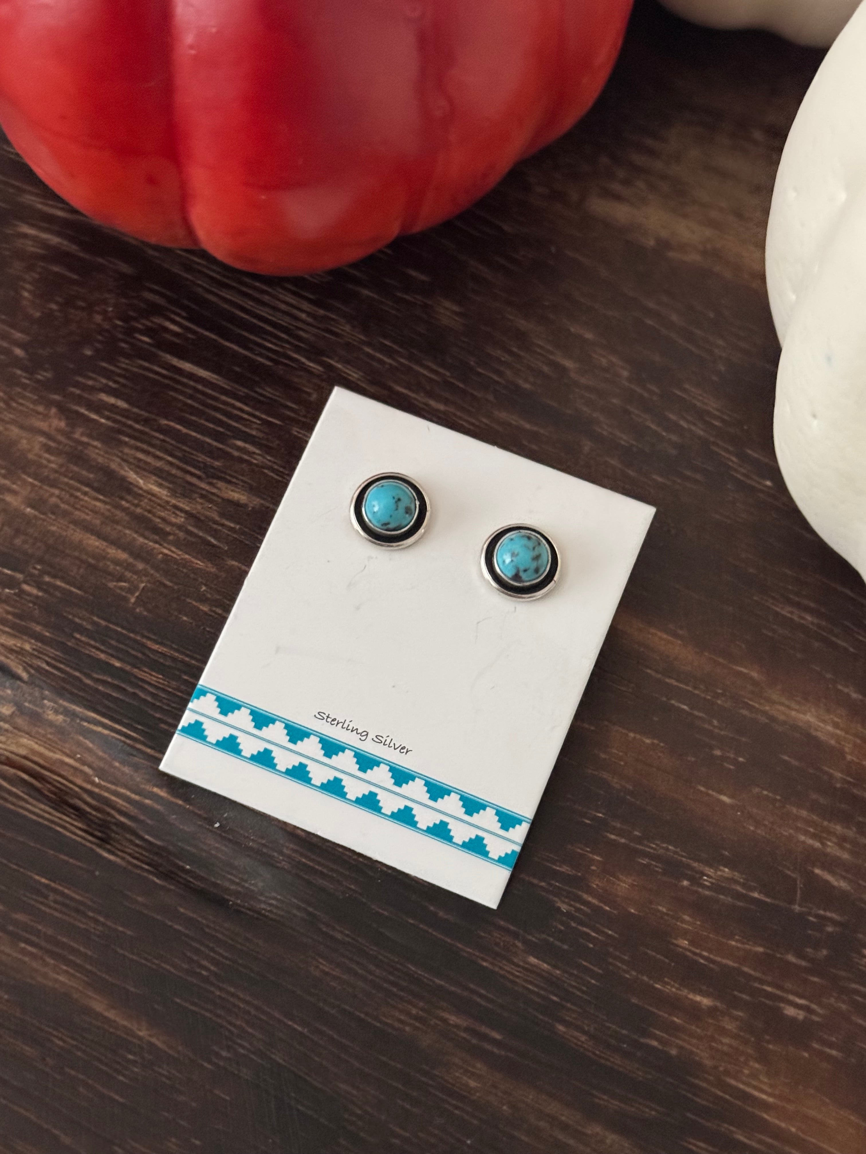 Navajo Made Kingman Turquoise & Sterling Silver Post Earrings