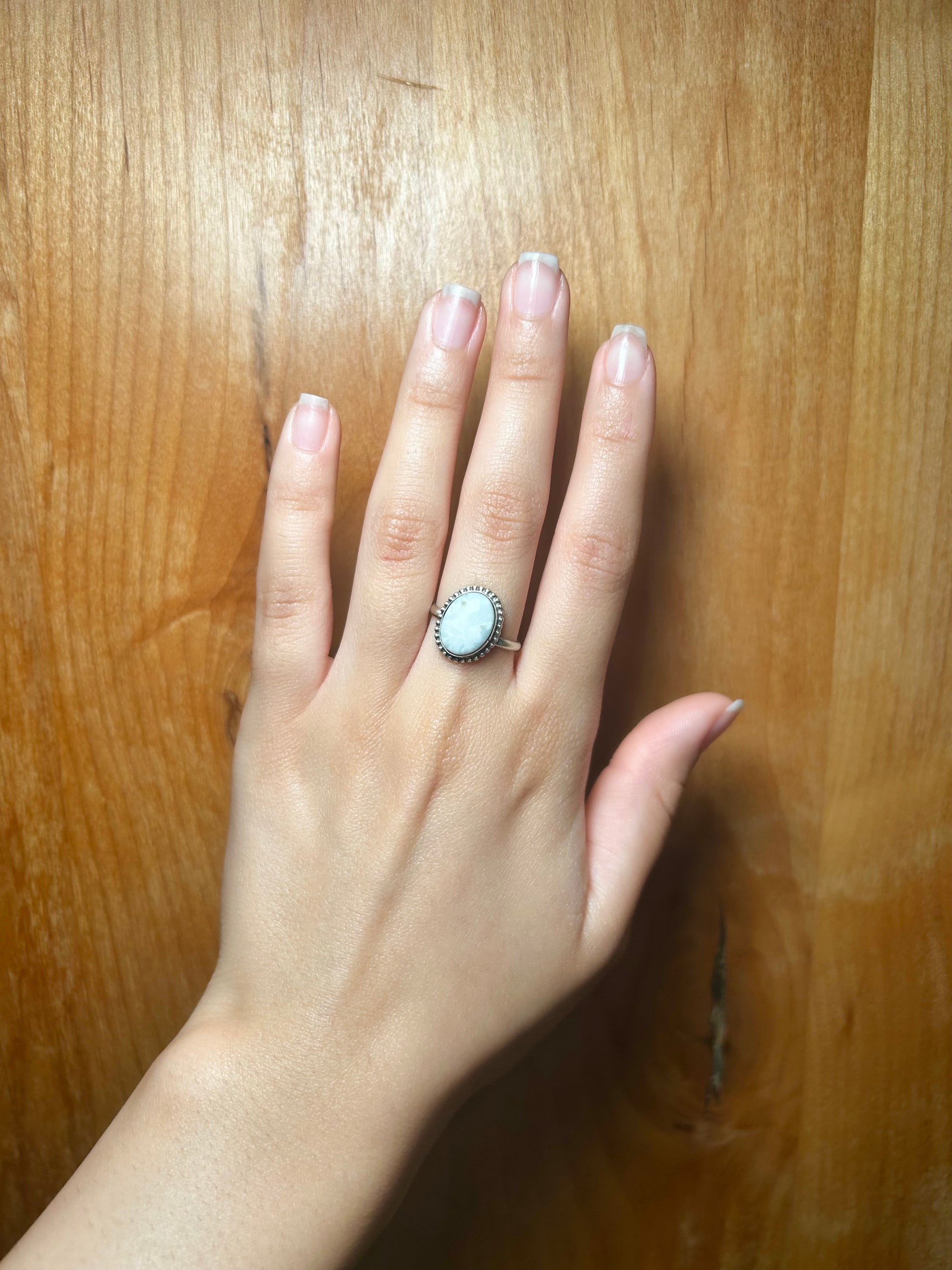 Navajo Made White Buffalo & Sterling Silver Ring Size 7.5