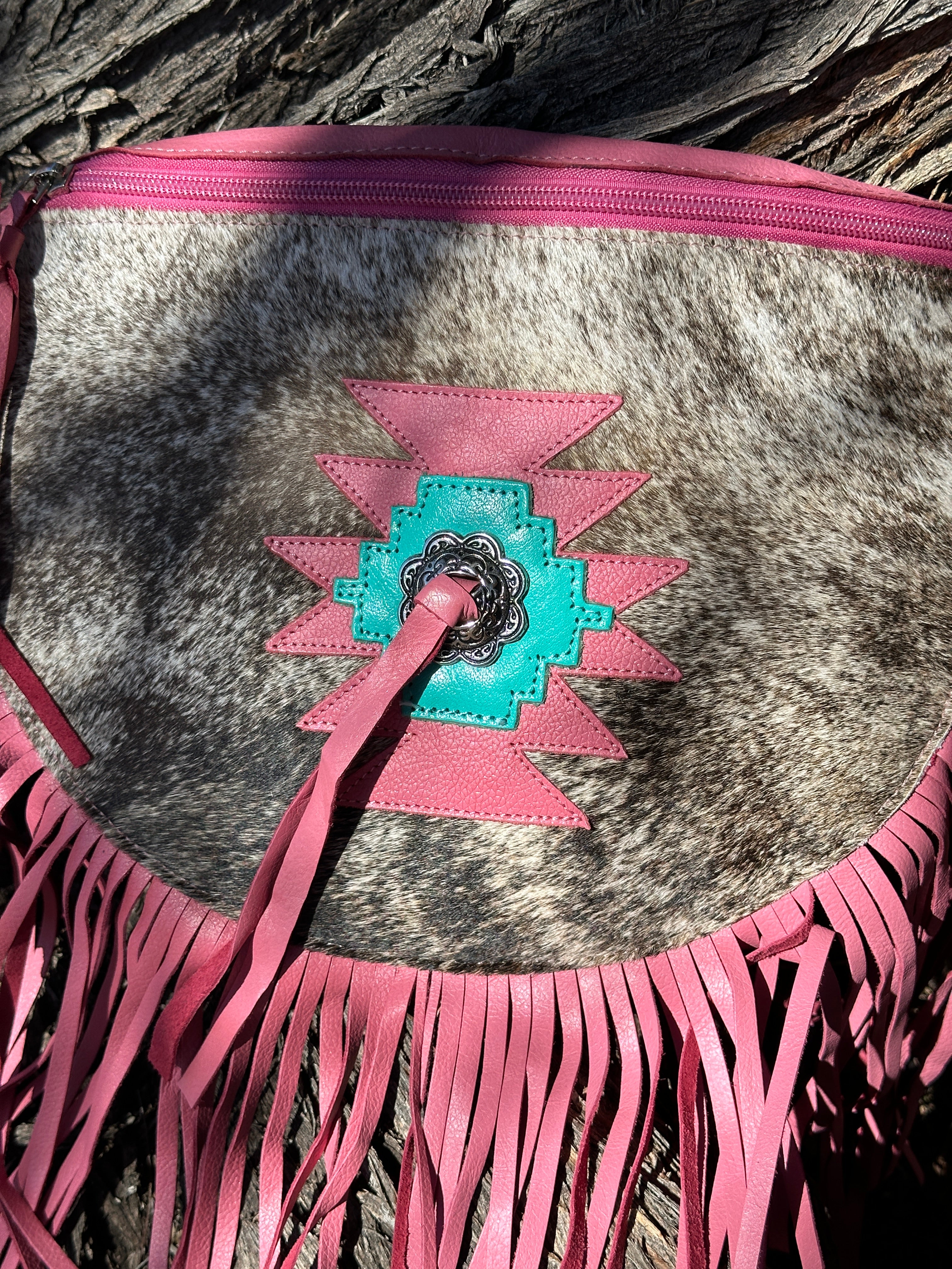 Genuine Tooled Leather & Cowhide Fringe Purse