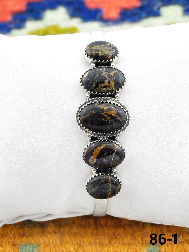 Southwest Handmade Black Jack Turquoise & Sterling Silver Cuff Bracelet