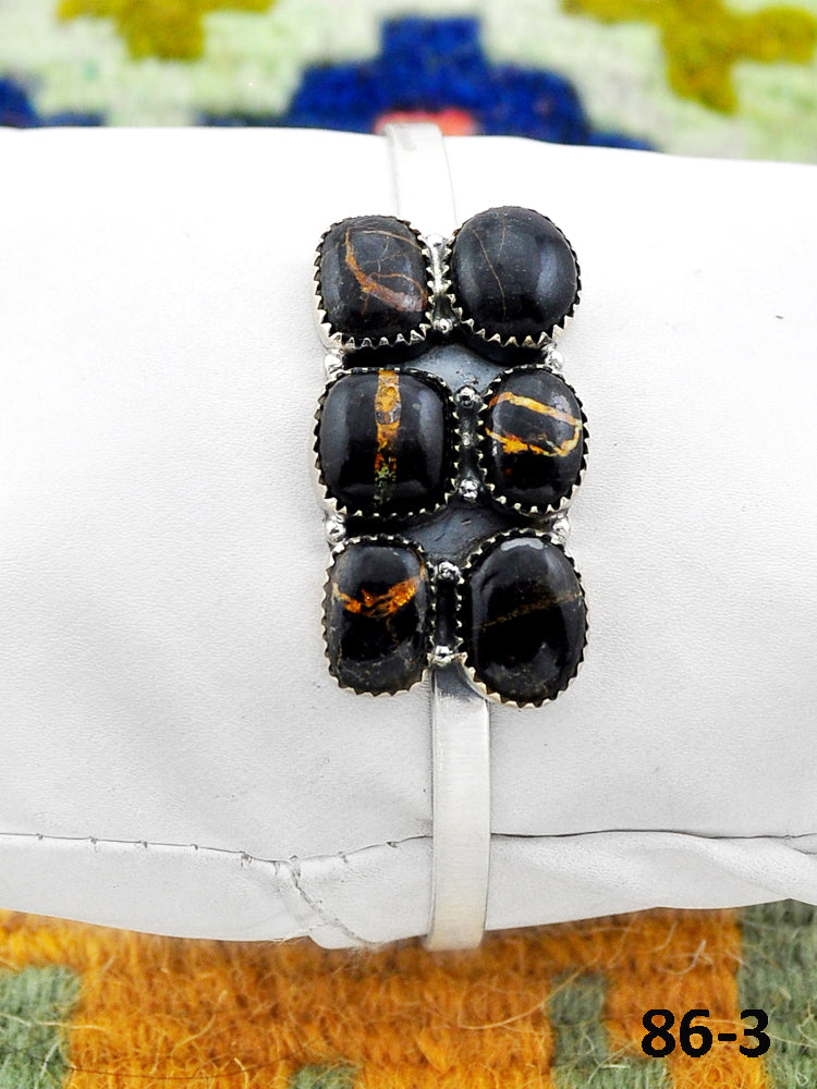 Southwest Handmade Black Jack Turquoise & Sterling Silver Cuff Bracelet