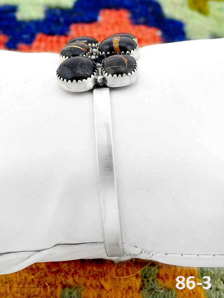 Southwest Handmade Black Jack Turquoise & Sterling Silver Cuff Bracelet