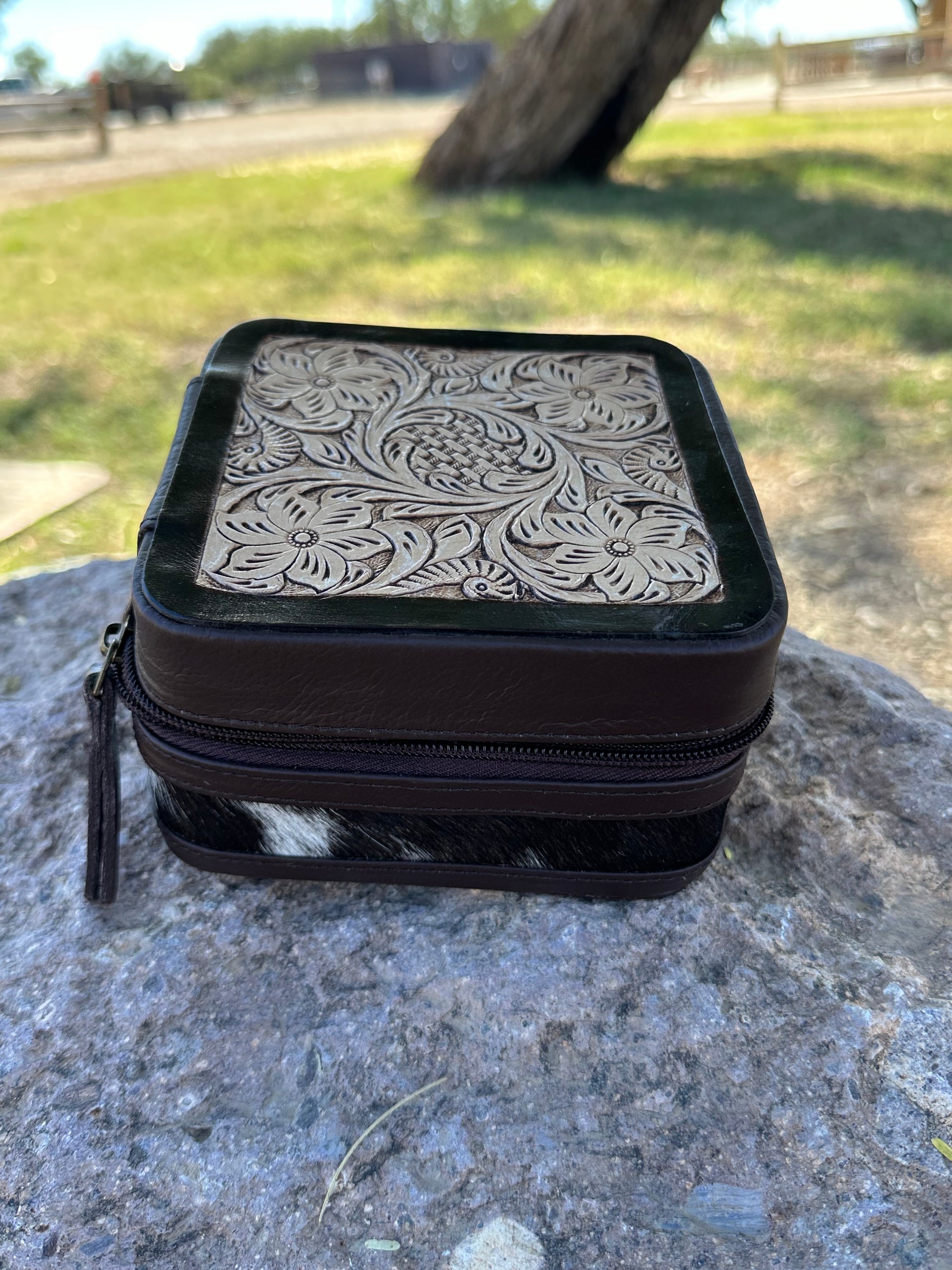 Genuine Tooled Leather Cowhide Jewelry Box