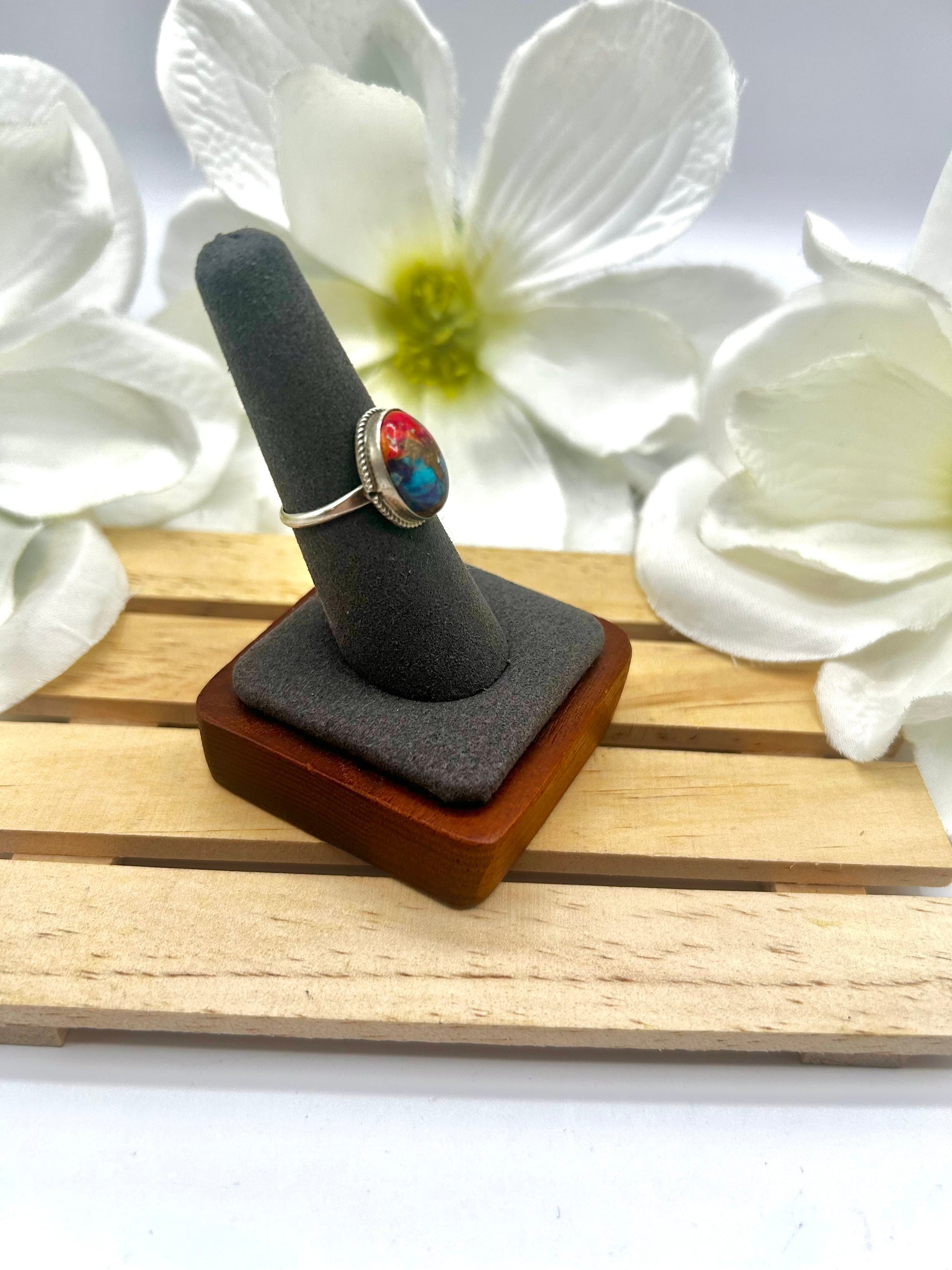 Navajo Made Mohave Turquoise & Sterling Silver Ring Size 7.5