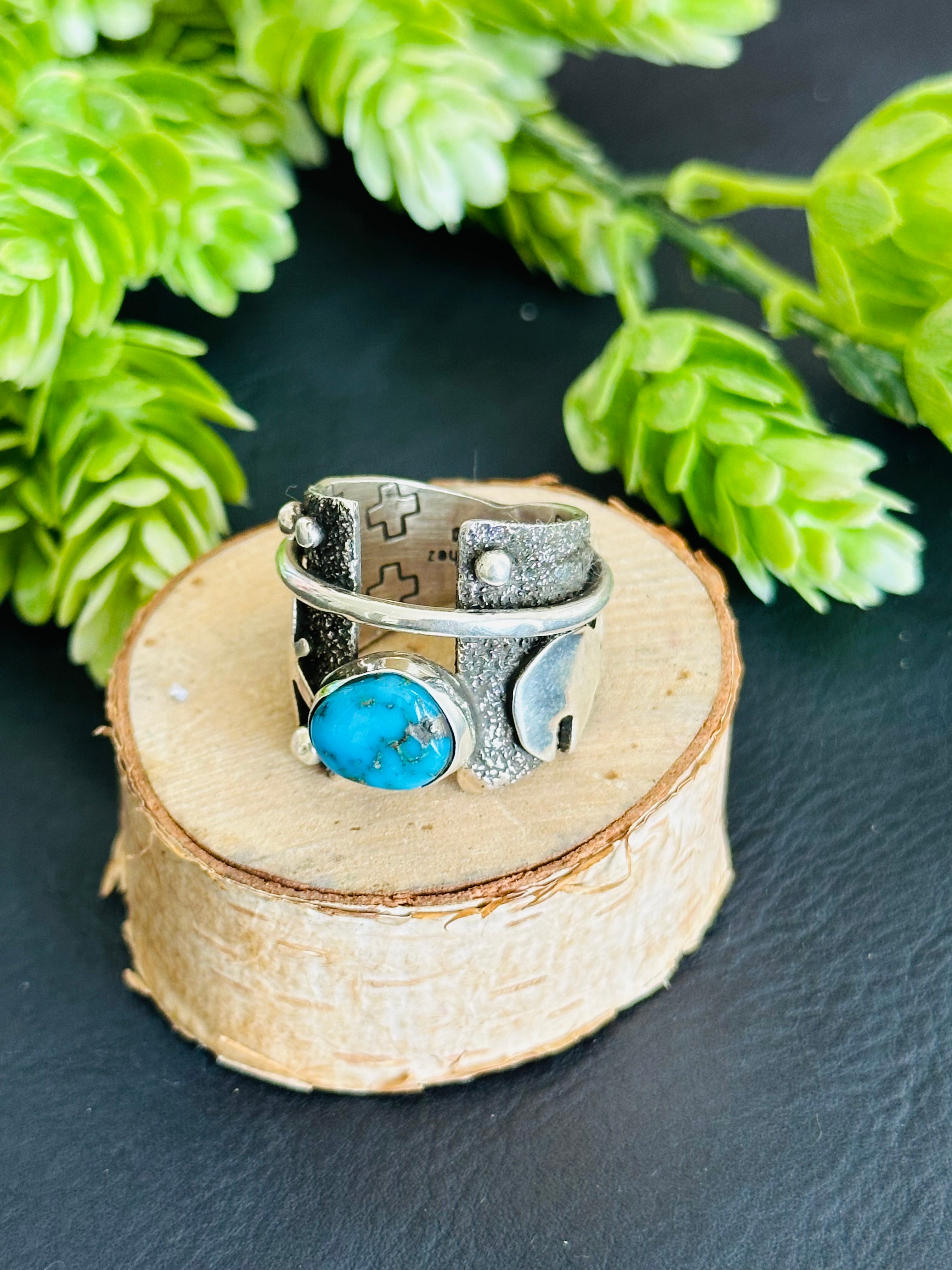 Alex Sanchez Blue Ridge Turquoise & Sterling Silver Ring Size 7.5