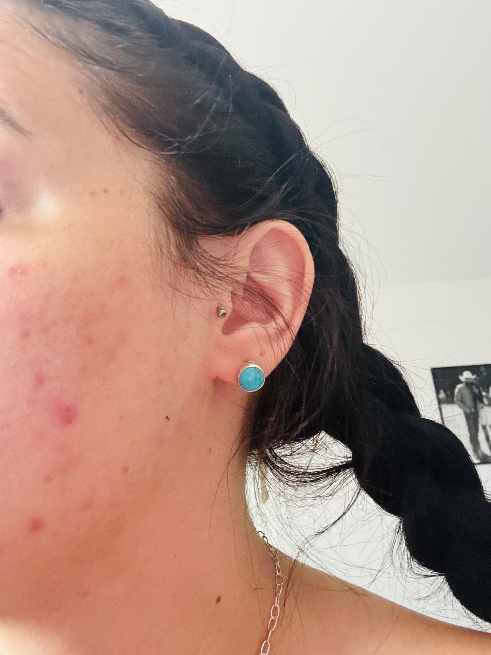 Navajo Made Kingman Turquoise & Sterling Silver Post Earrings