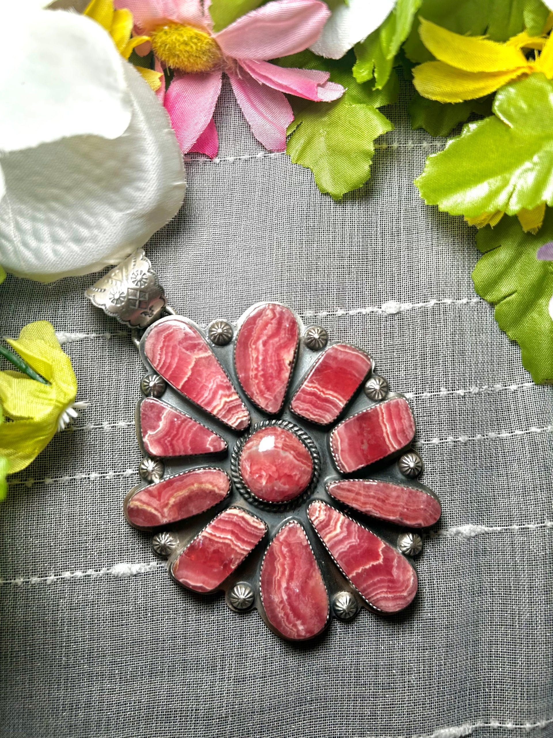 Navajo Made Rhodochrosite & Sterling Silver Pendant