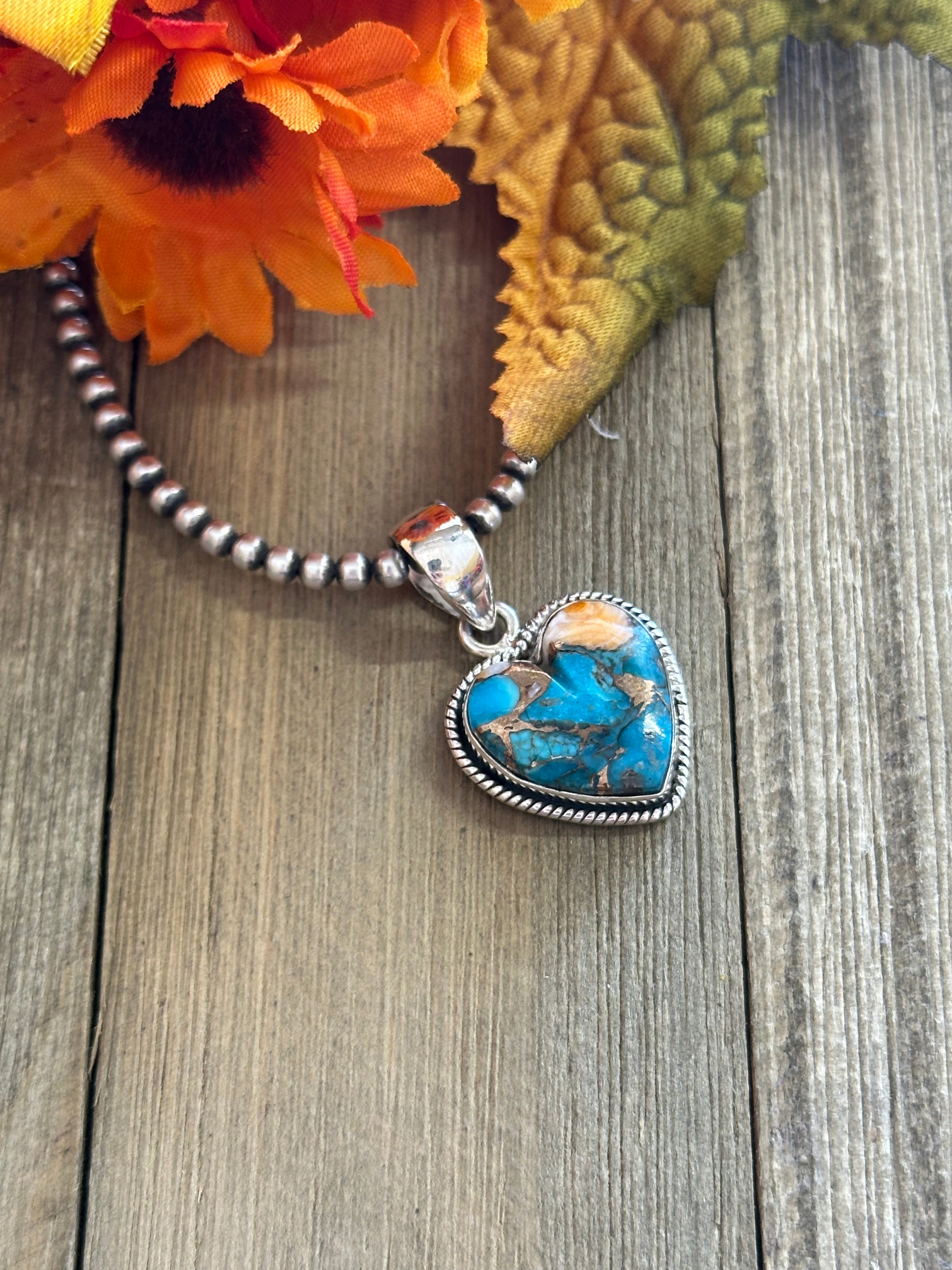 Southwest Handmade Mohave Turquoise & Sterling Silver Heart Pendant