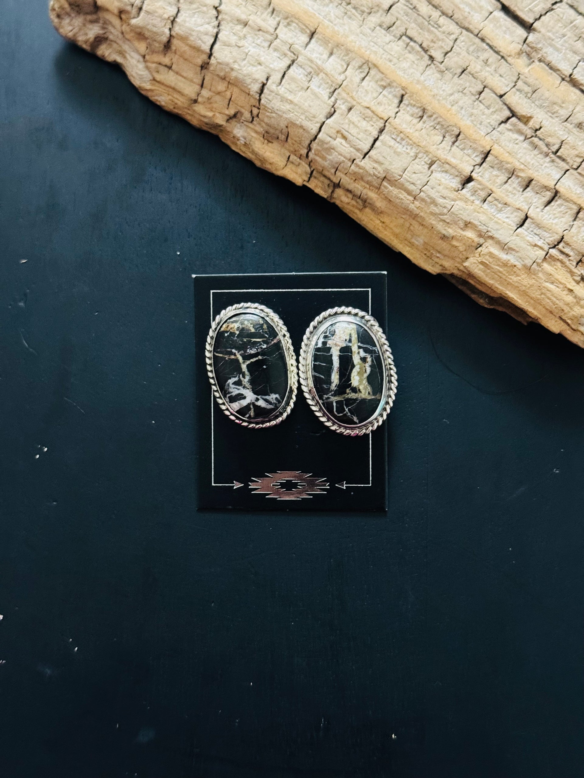 Navajo Made White Buffalo & Sterling Silver Post Earrings