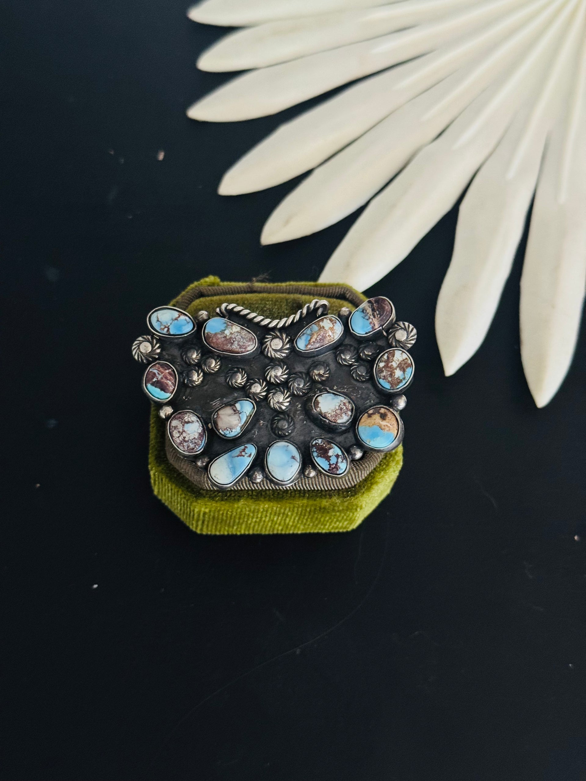 Zachariah David Golden Hills Turquoise & Sterling Silver Adjustable Butterfly Cluster Ring