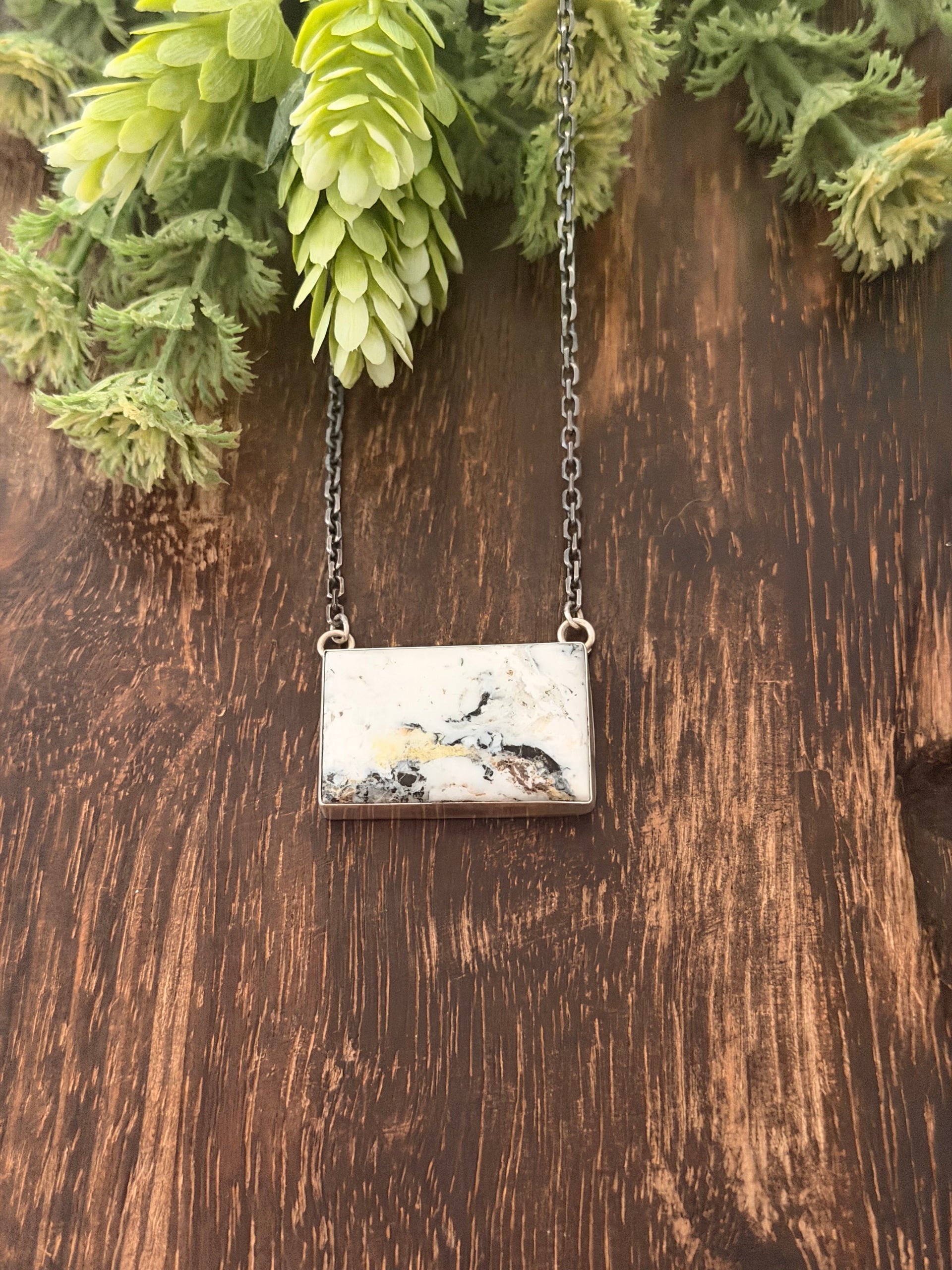 Navajo Made White Buffalo & Sterling Silver Necklace