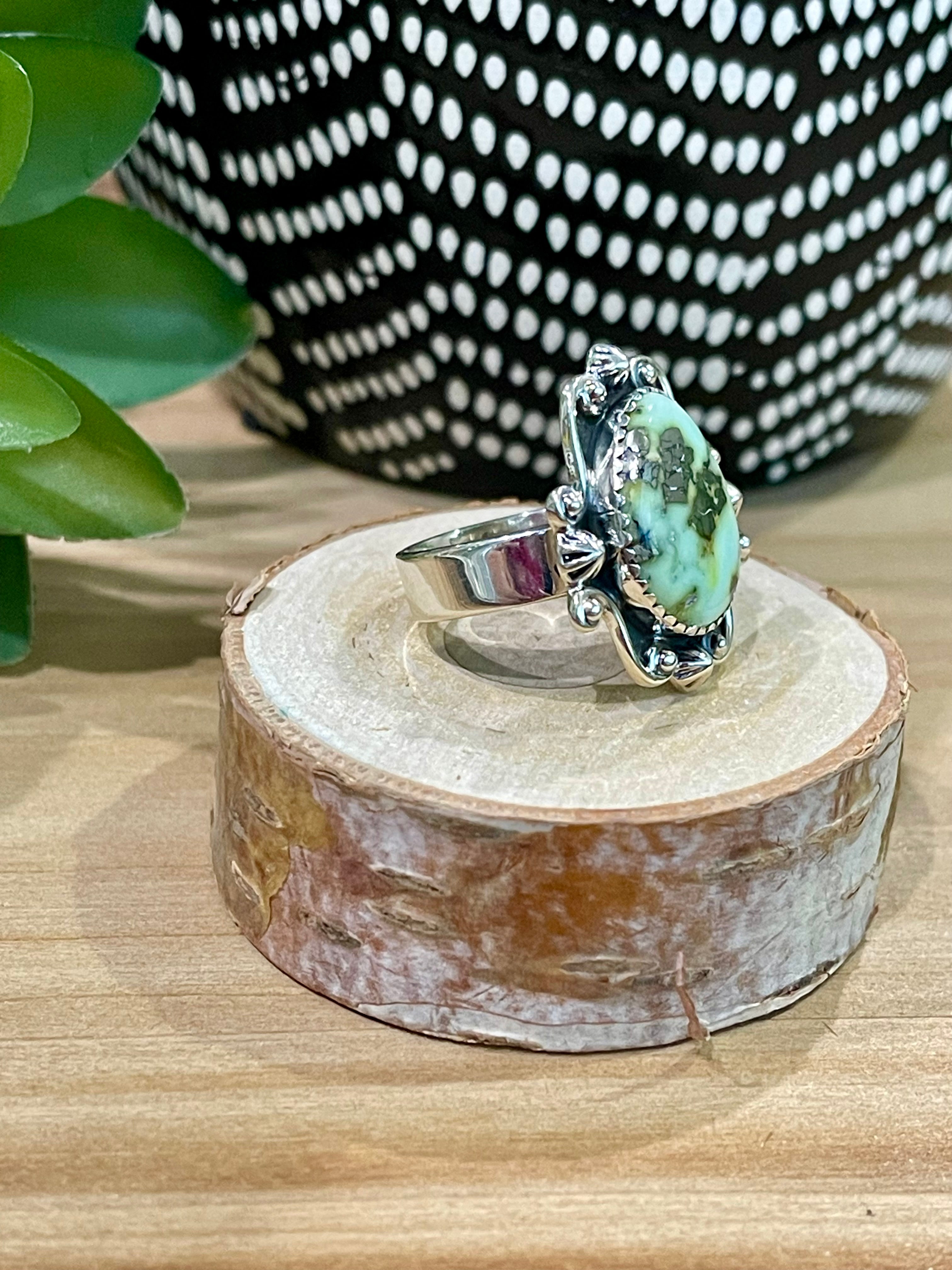 Southwest Handmade Palomino Variscite & Sterling Silver Adjustable Ring