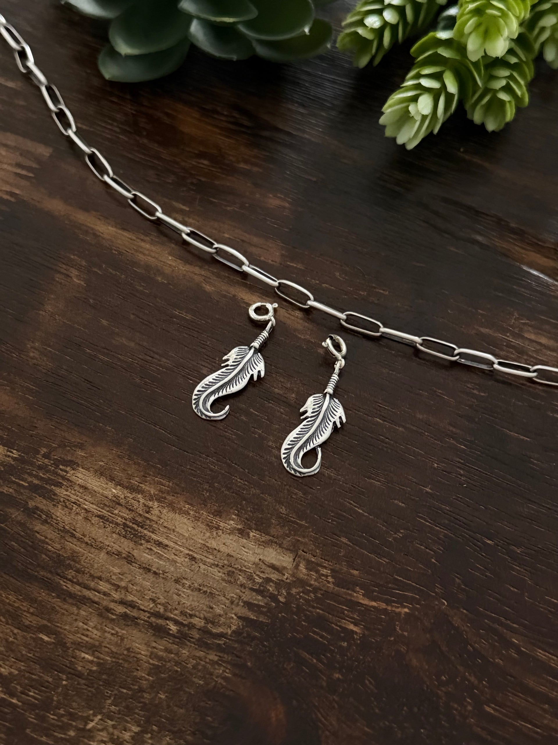 Navajo Made Sterling Silver Feather Cast Charms