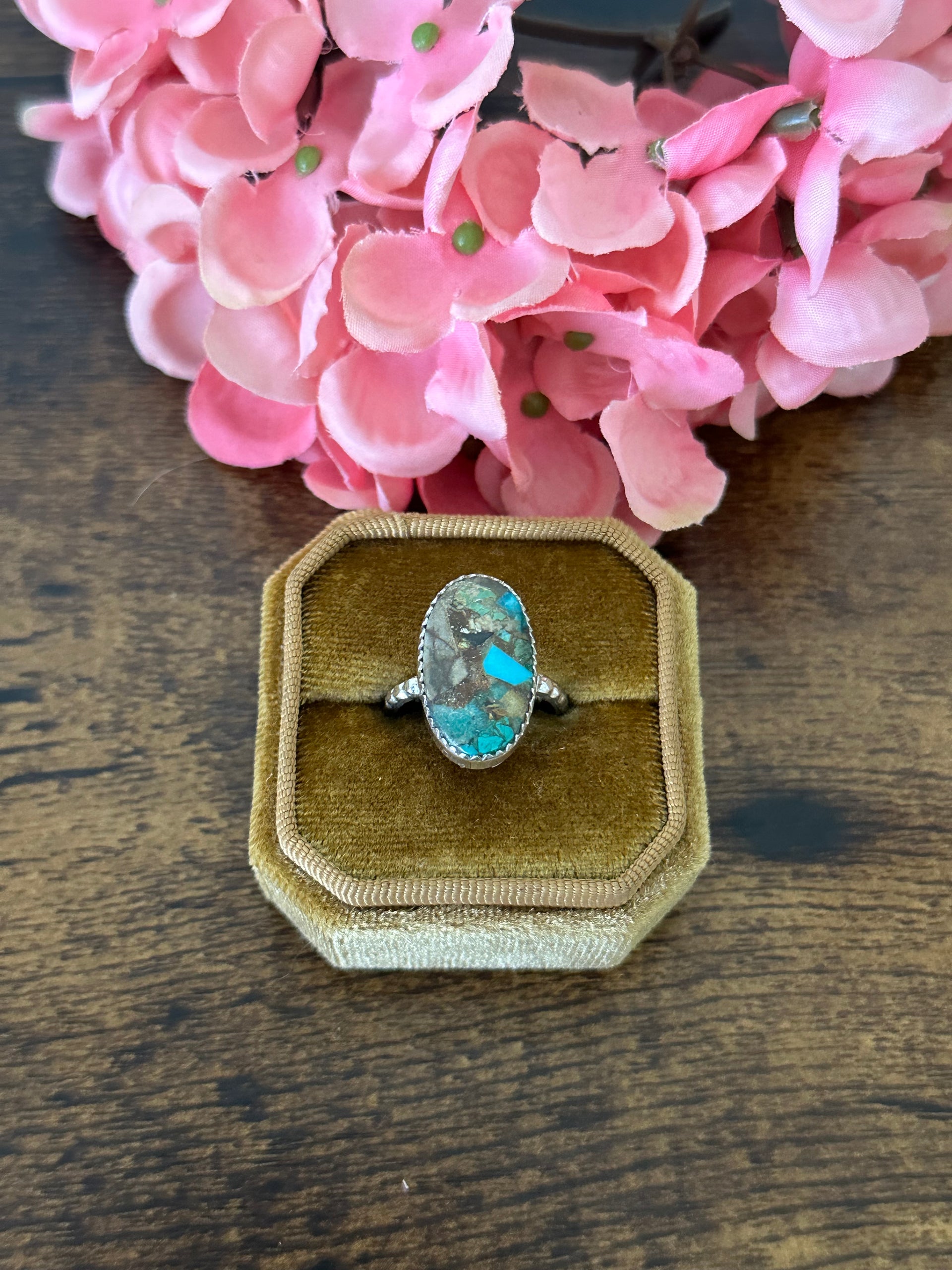 Southwest Handmade Mohave Turquoise & Sterling Silver Ring Size 6.75