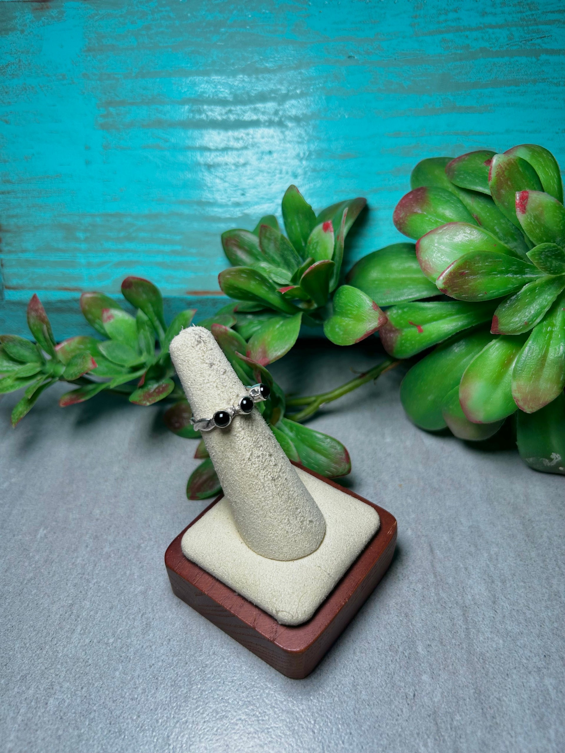 Navajo Made Onyx & Sterling Silver Cluster Ring