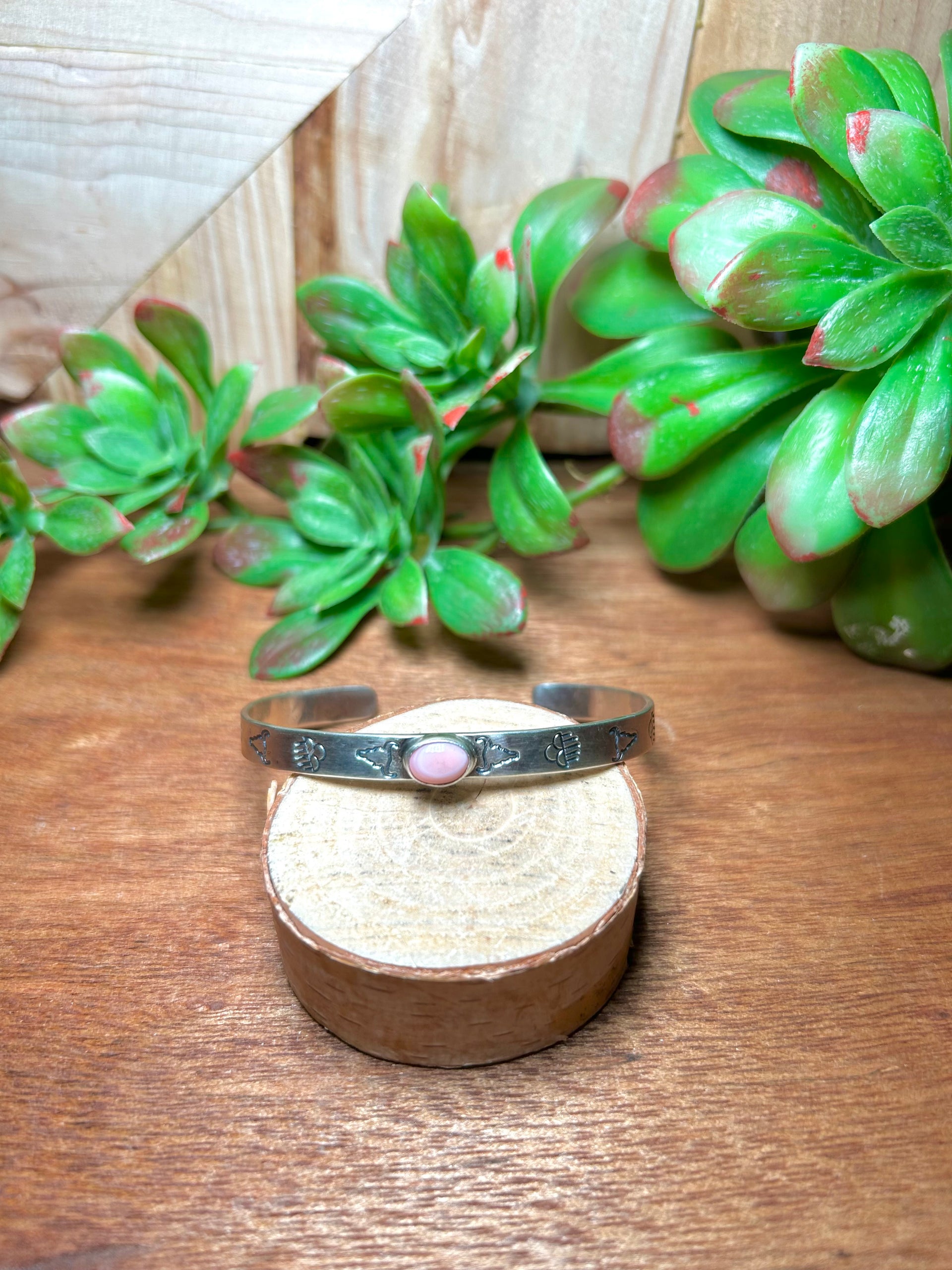 Navajo Made Pink Conch & Sterling Silver Cuff Bracelet