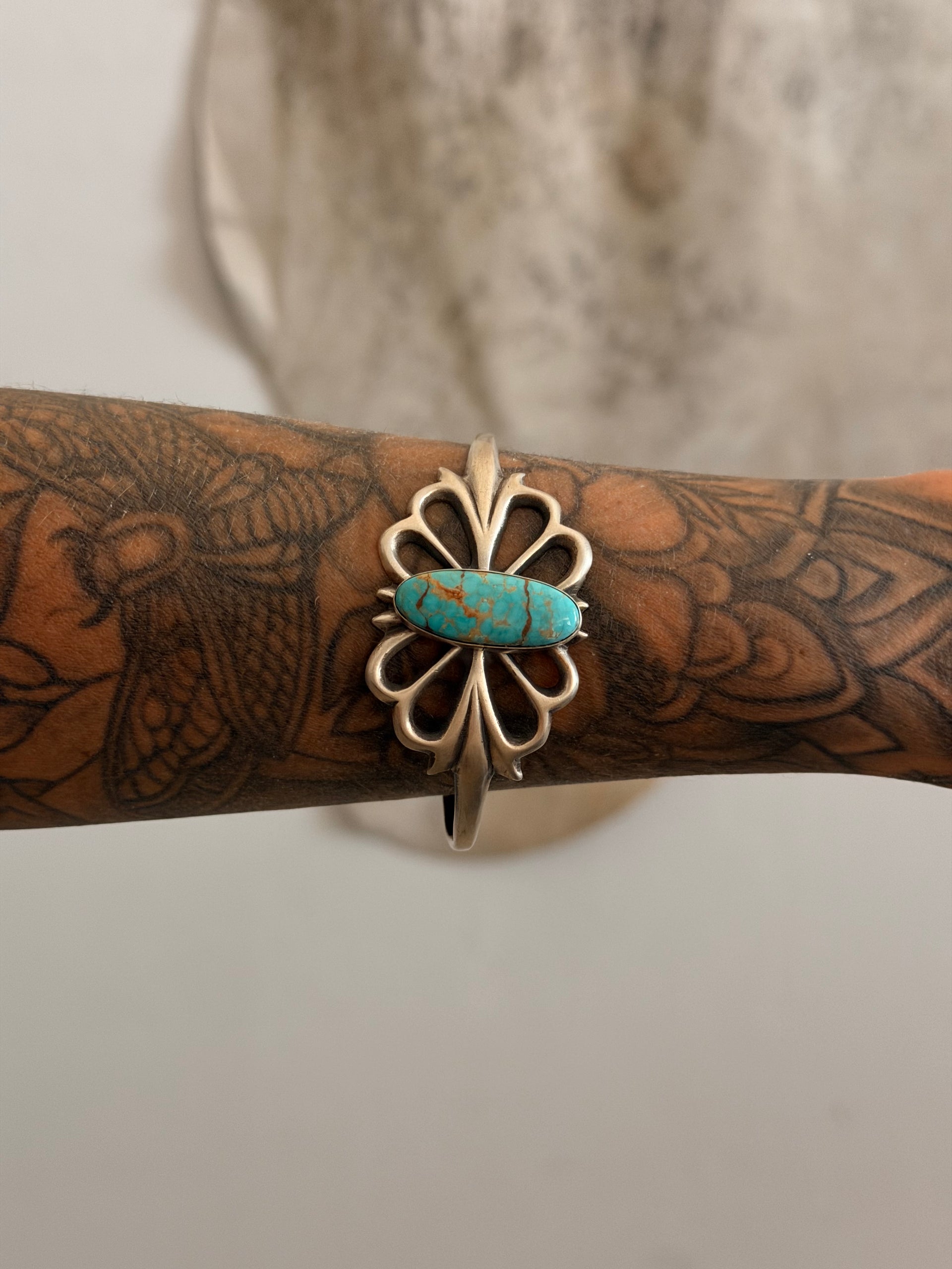 Navajo Made Mine 8 Turquoise & Sterling Silver Cuff Bracelet