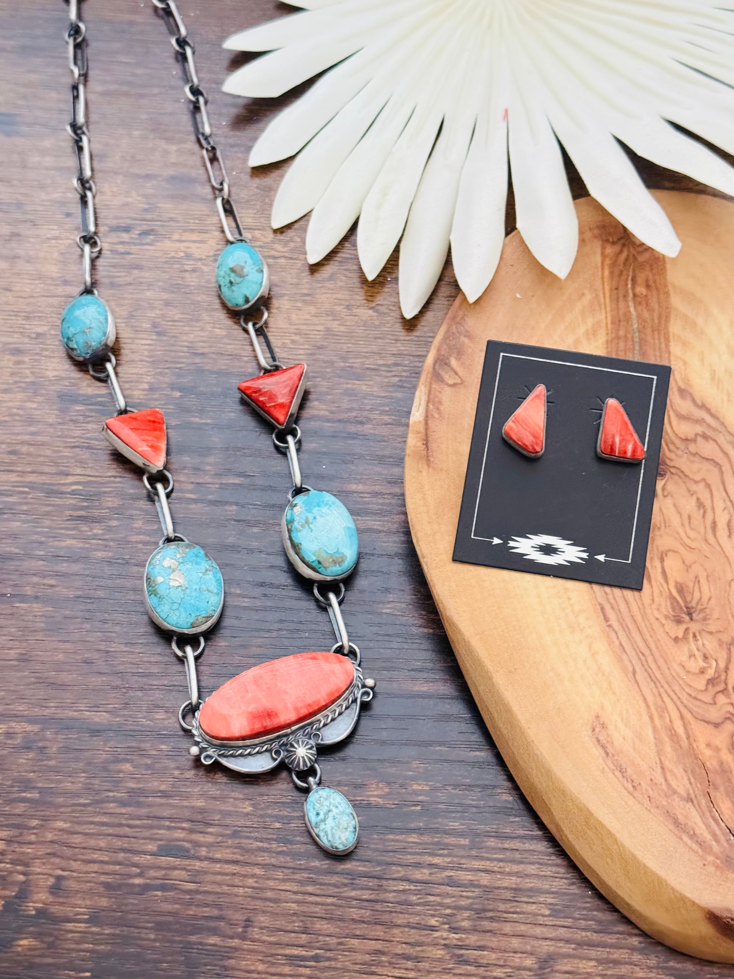 Navajo Made Multi Stone & Sterling Silver Necklace Set