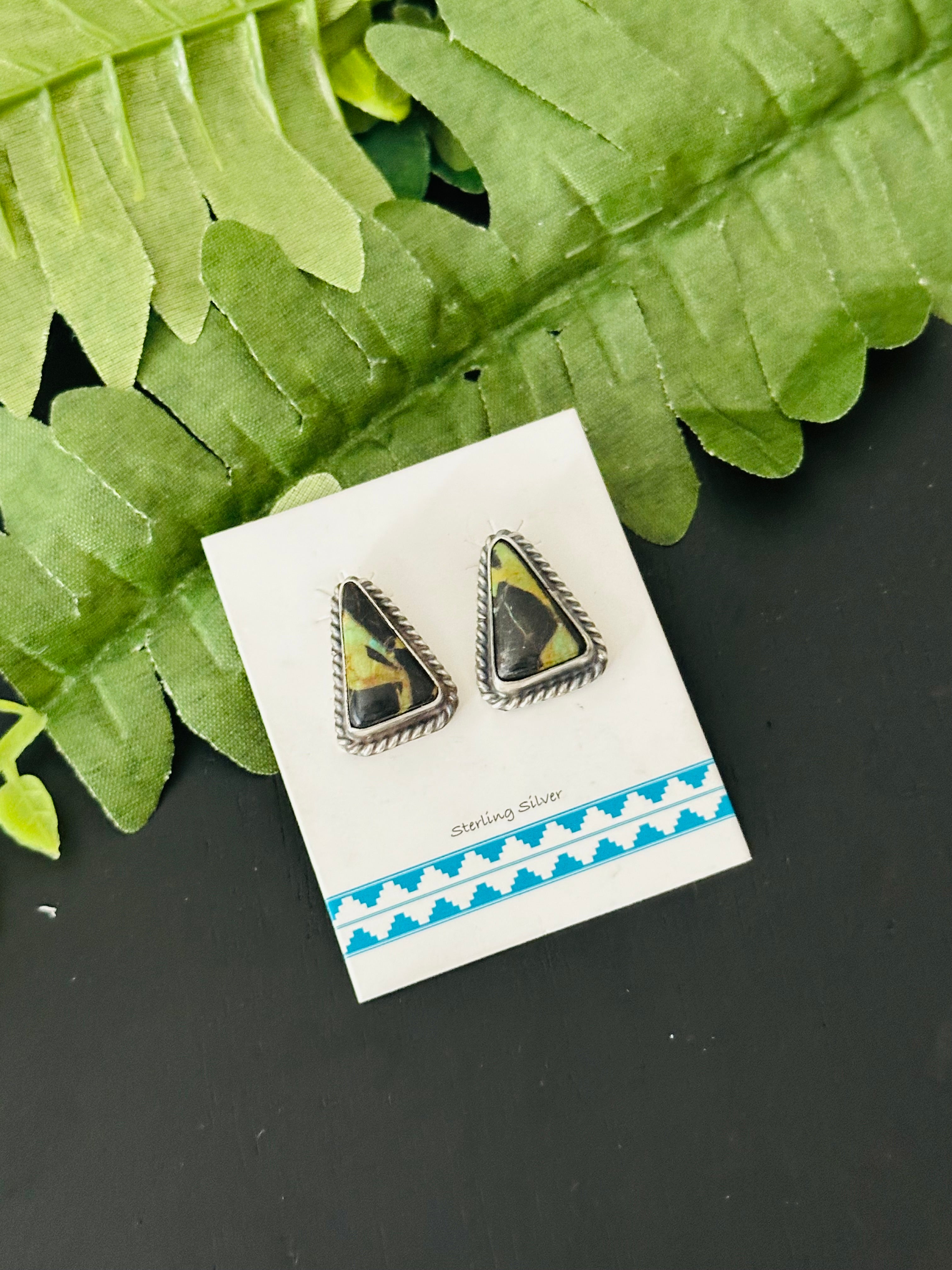 Pete Skeets Black Jack Turquoise & Sterling Silver Post Earrings