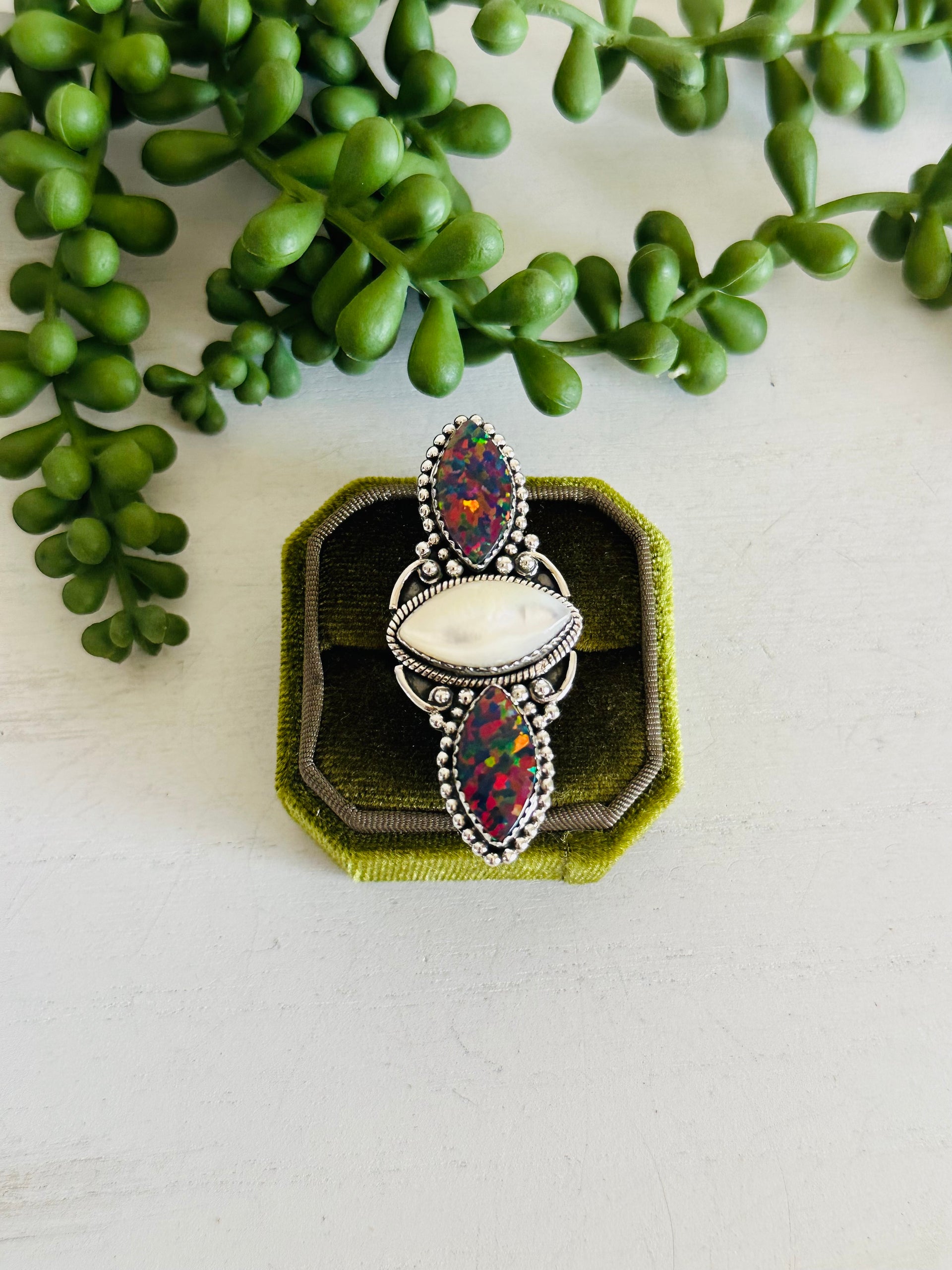 Southwest Handmade Multi Stone & Sterling Silver Adjustable Cluster Ring