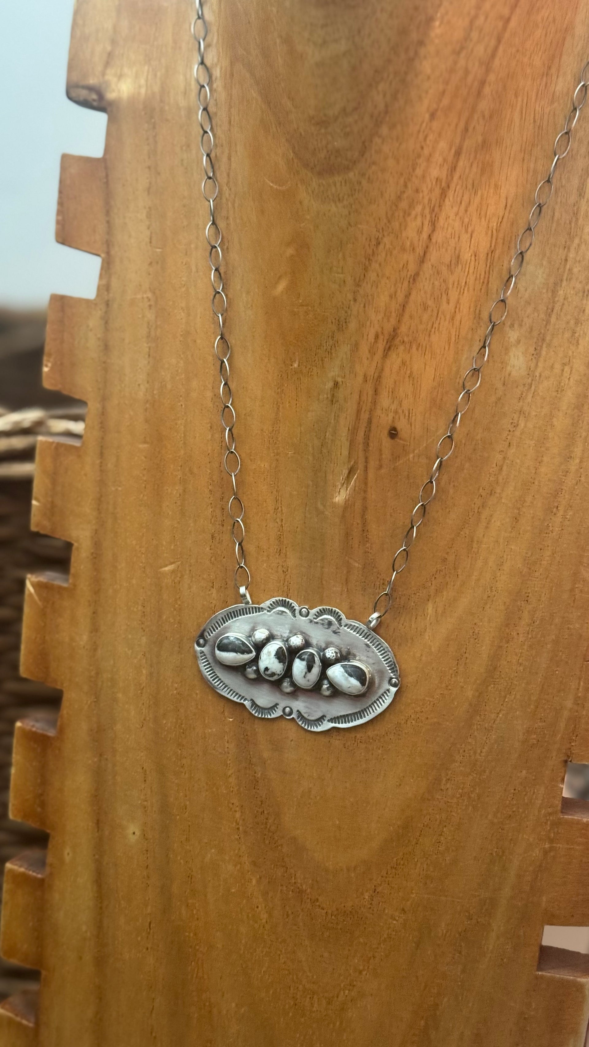 Navajo Made White Buffalo & Sterling Silver Necklace