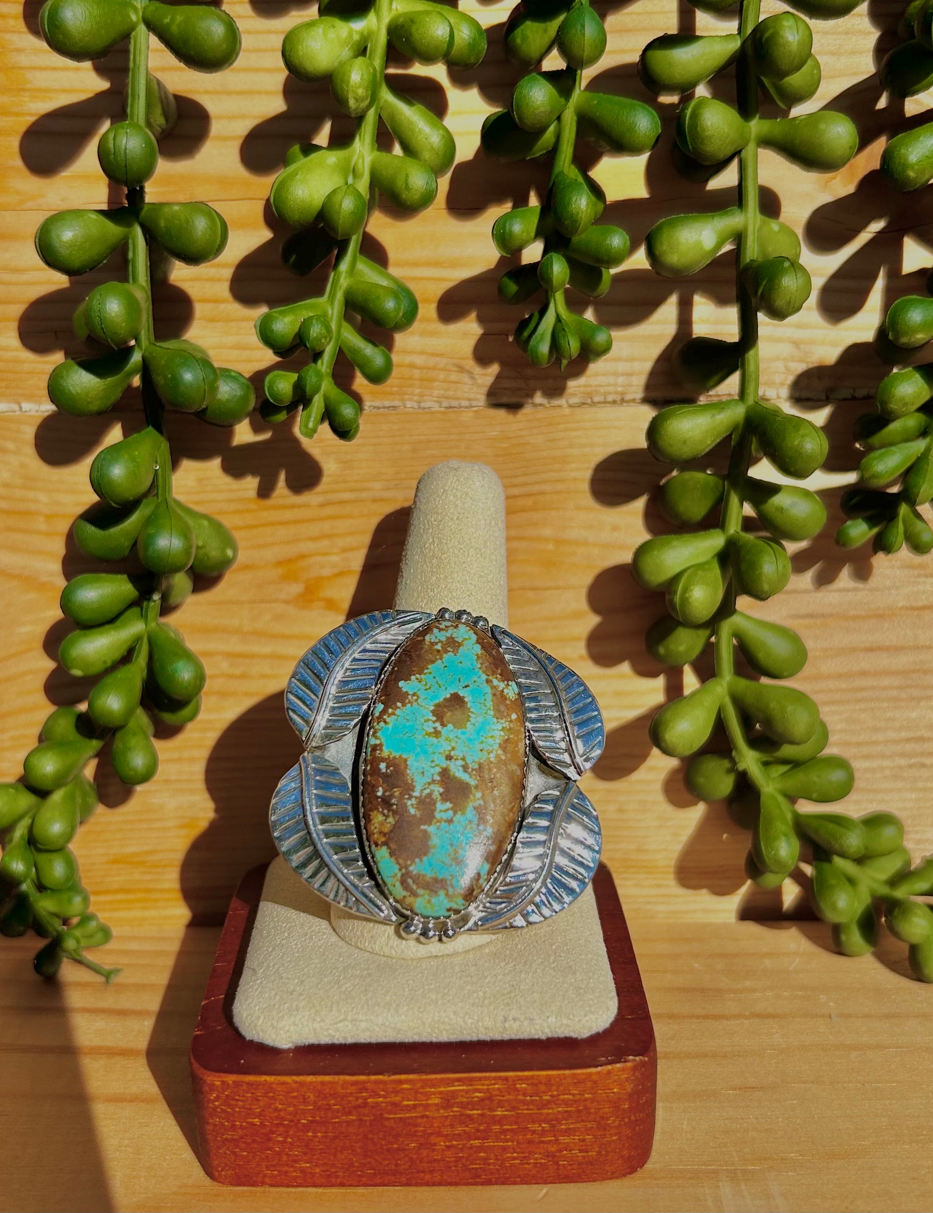 Southwest Number 8 Turquoise & Sterling Silver Adjustable Ring